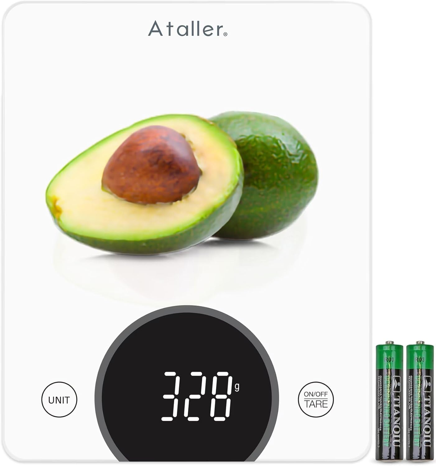 Ataller Digital Food Scale, Tempered Glass Panel, 10Kg/22Lb Capacity, Kitchen Weighing Scales with LED Display and 1G Increments for Baking, Cooking, Keto and Meal Prep, White image number 6