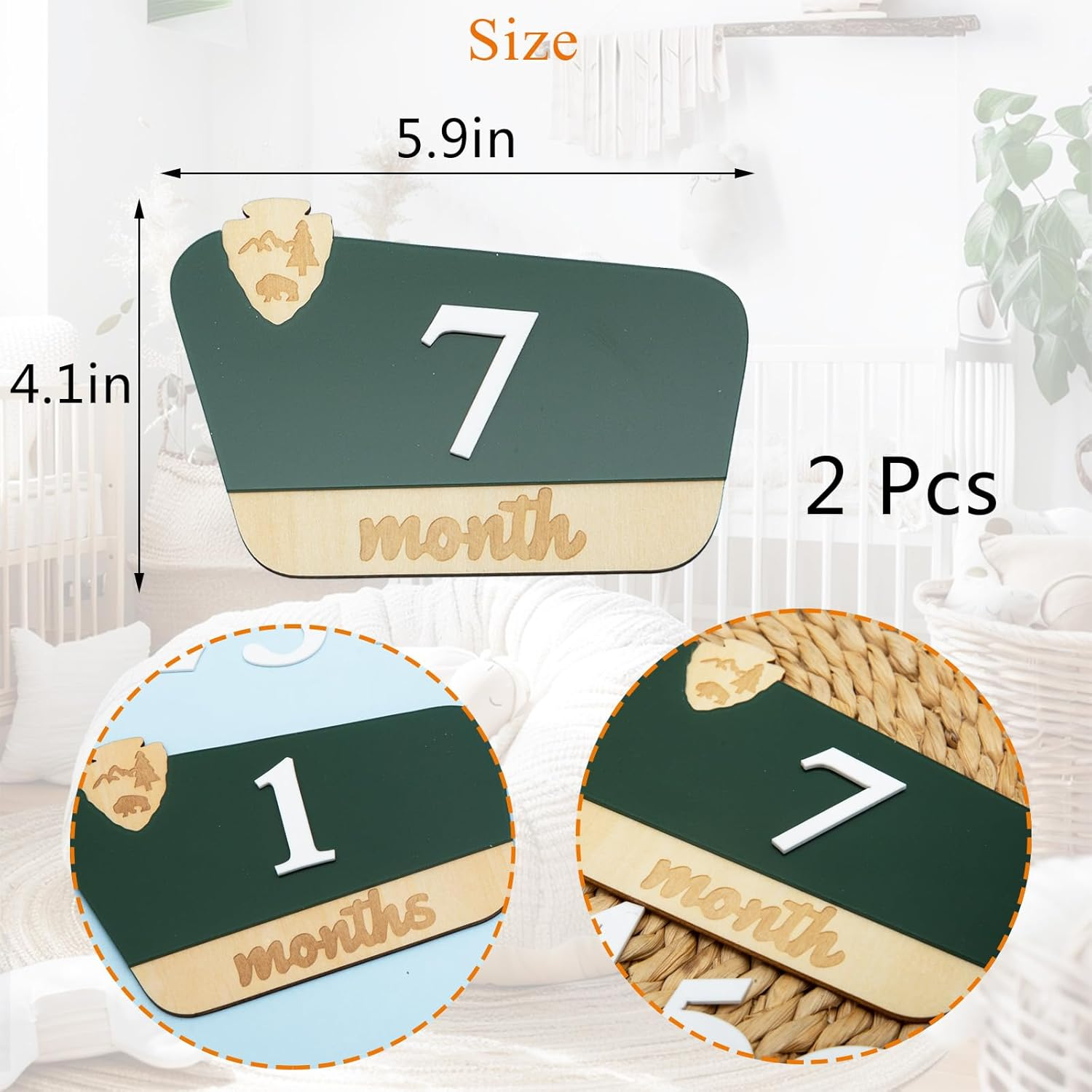 National Park Baby Milestone Markers - Wooden Monthly Signs for 1-12 Months, Interchangeable Nature-Themed Growth Tracker, Rustic Nursery Decor, Woodland Baby Announcement Board, Photoshoot Props image number 4