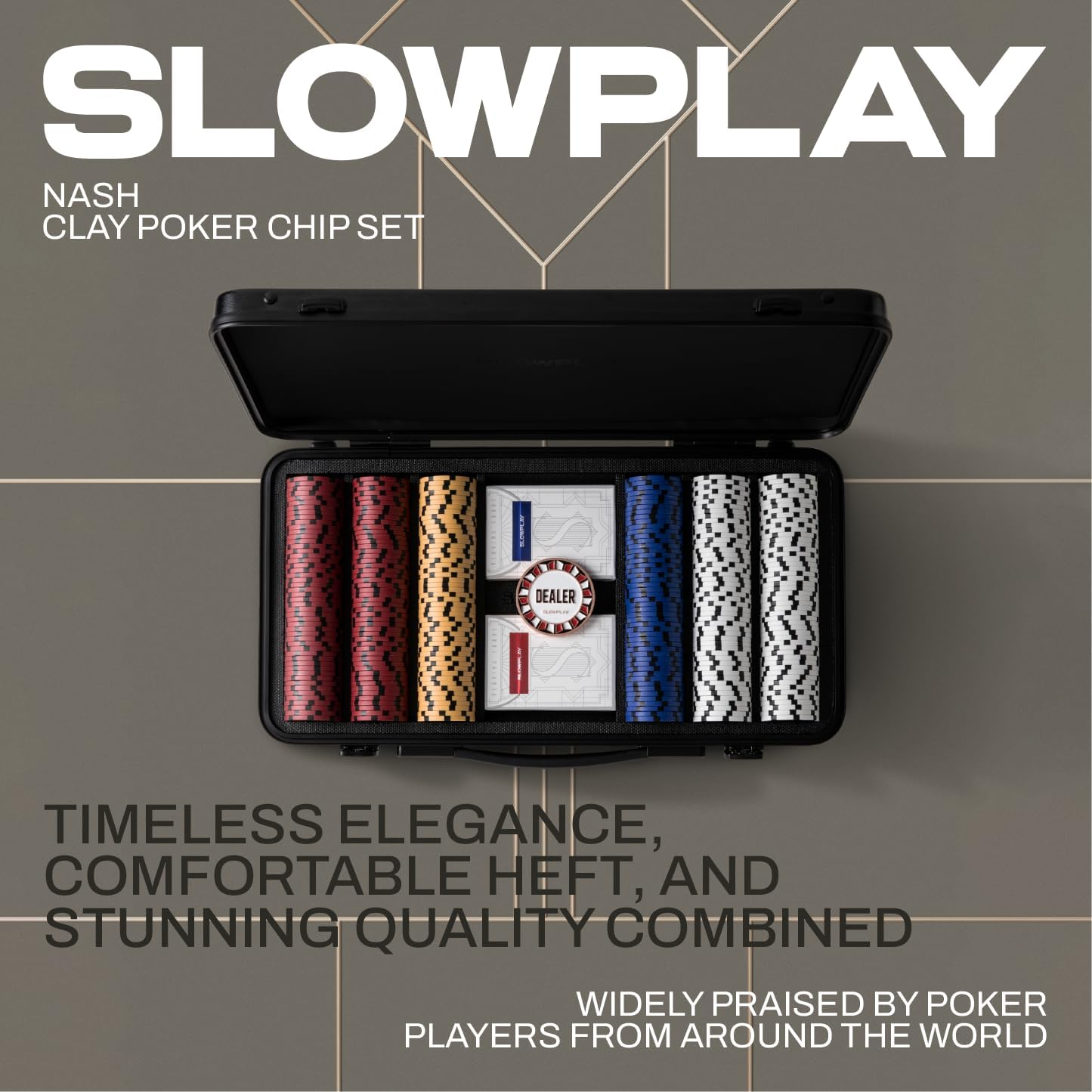 SLOWPLAY Nash 14 Gram Clay Poker Chips Set for Texas Hold&rsquo;Em, 300 PCS [With Numbered Values] Features a High-End Carrying Case image number 6