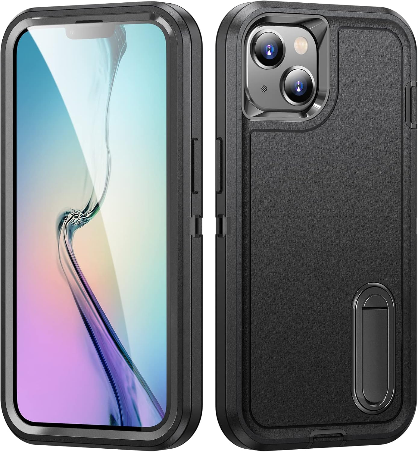 Shockproof Case for Iphone 14 plus Case with Kickstand,Military Grade Drop Protective,Heavy Duty Hard Back 3-Layer Protective Phone Cover for Iphone 14 plus (Black) image number 3