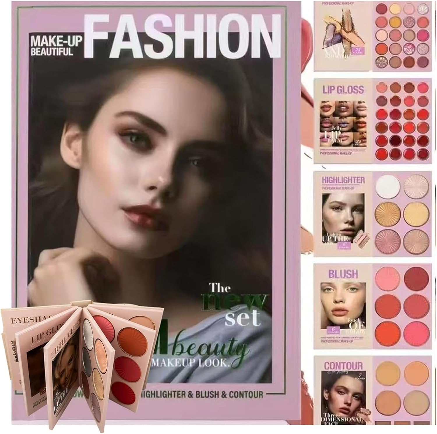 24-Color Eyeshadow Palette - 5-Layer Book-Style Makeup Palette with 67 Pro Shades, All in One Makeup Palette with Eyeshadow, Lipstick, Blush, Contour & Highlighter, Waterproof and Long-Lasting (Mix*2Pcs)