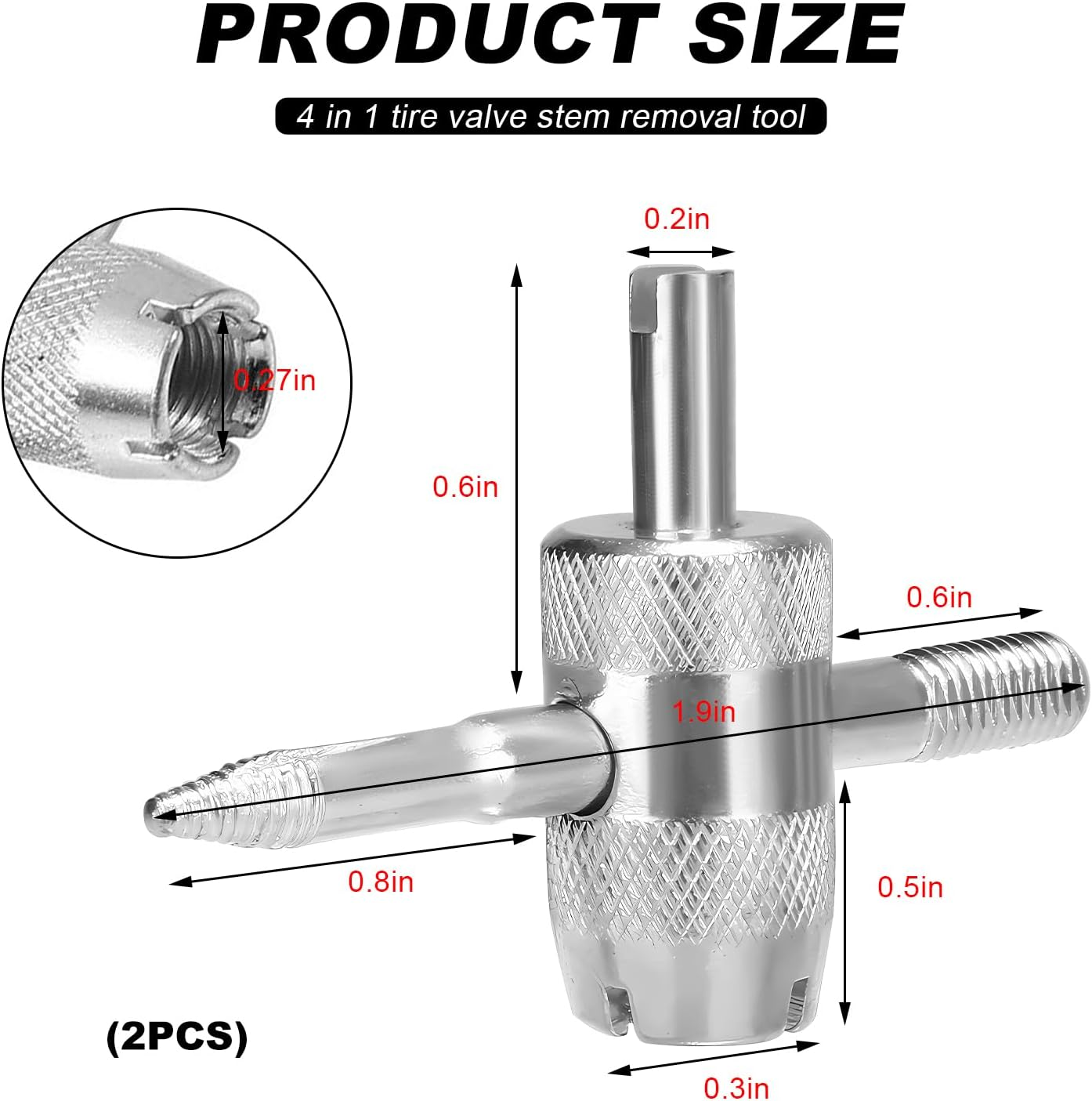 2PCS 4-Way Valve Core Tool Tire Valve Tools, 4-In-1 Tyre Valve Core Tool Tire Stem Core Wrench, Multifunctional Valve Stem Remover Tire Repair Tool for Car Motorcycle Bicycle - 2 Pcs image number 4