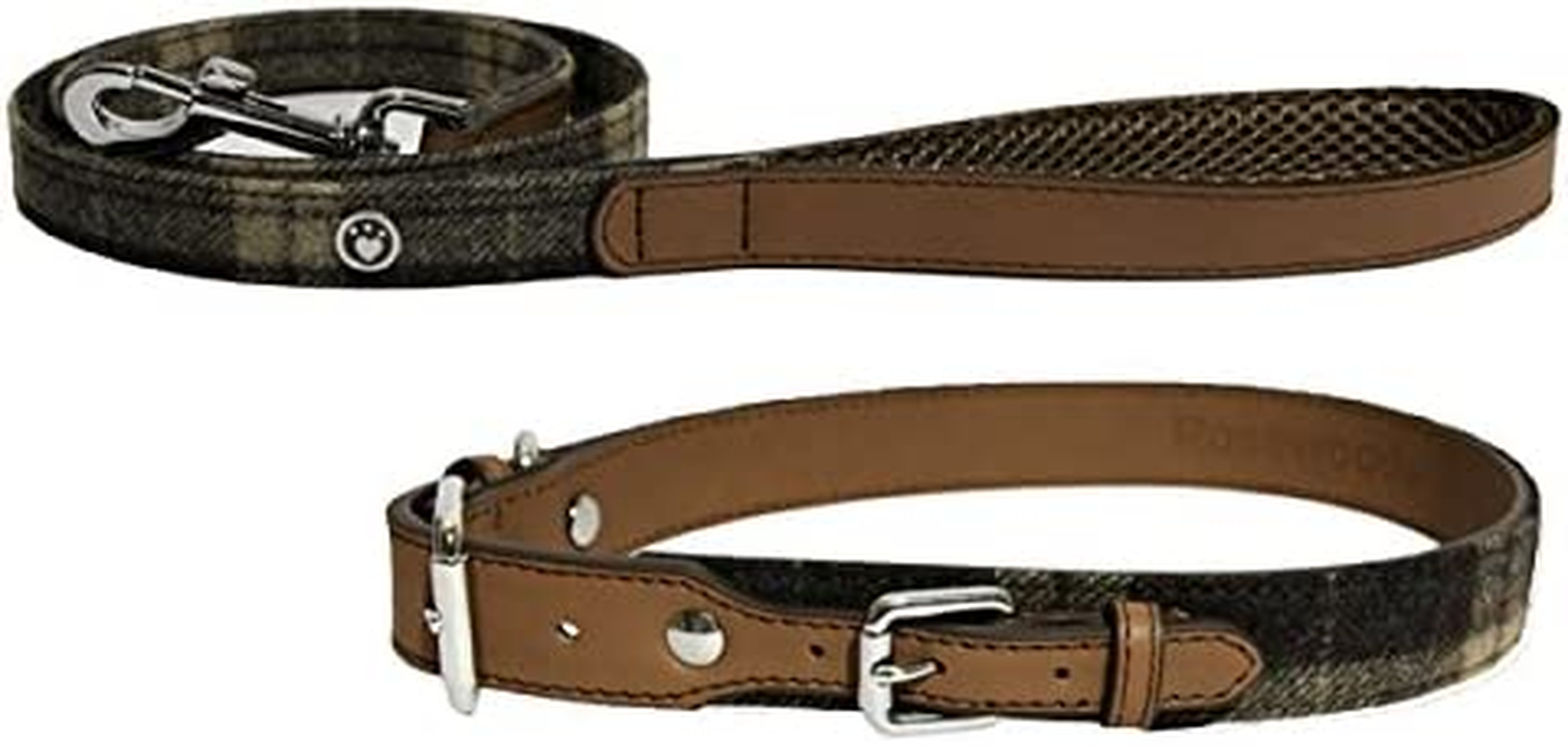 Rosewood Luxury Leather Tweed Check Dog Collar, Medium