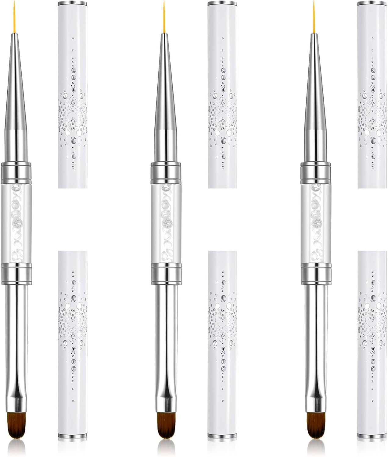 LXUEJIE 3 Pcs Double Ended French Tip Brush Hard Gel, Nail Builder Gel Brush, Liner for Design Nail Liner Brushes Rhinestone Handle French Tip Drawing Brushes for Design