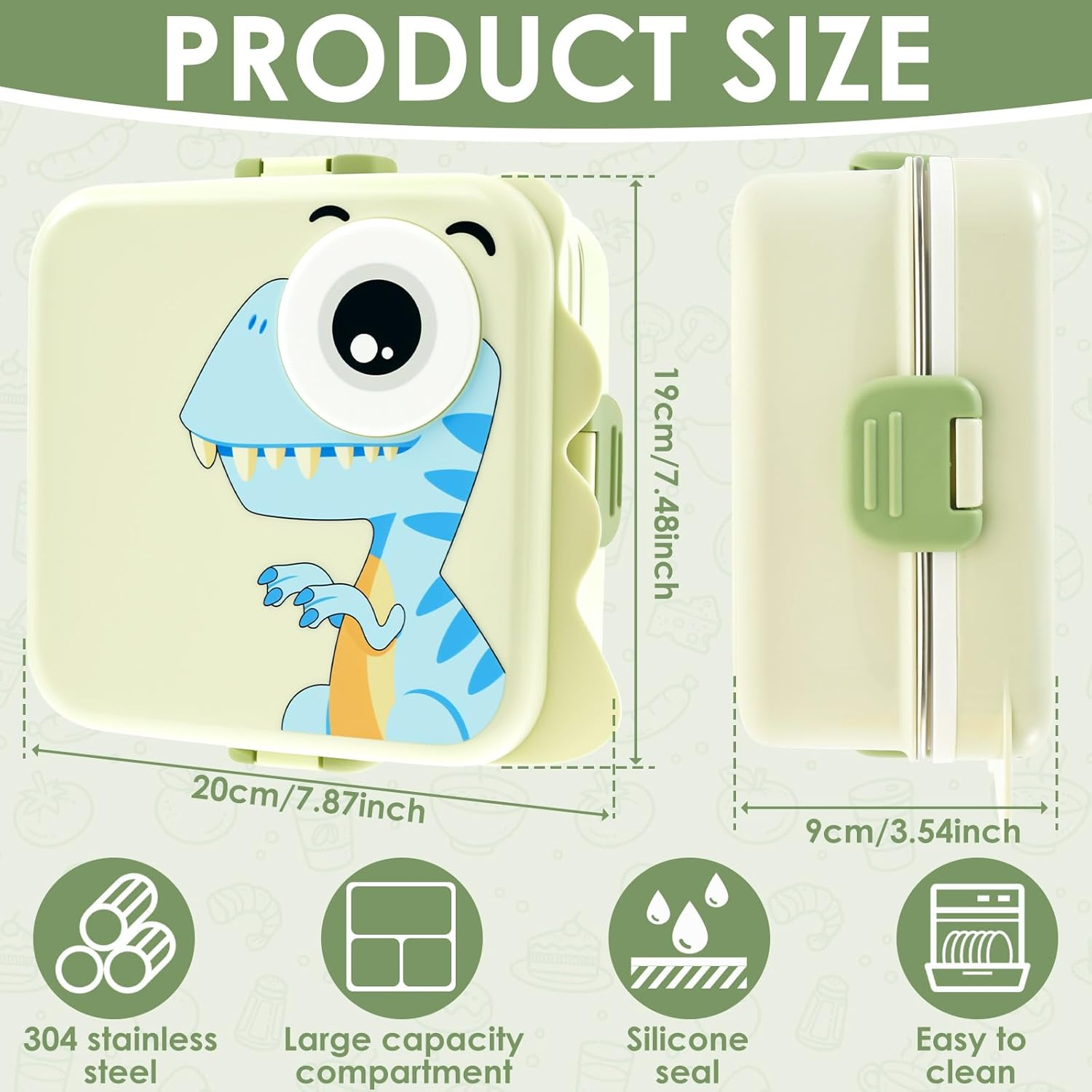 Stainless Steel Toddler Lunchbox, with Lid for Kids Double Layer Lunchbox Food with Compartments Microwave Safe for School Camping Travel (Green) image number 1