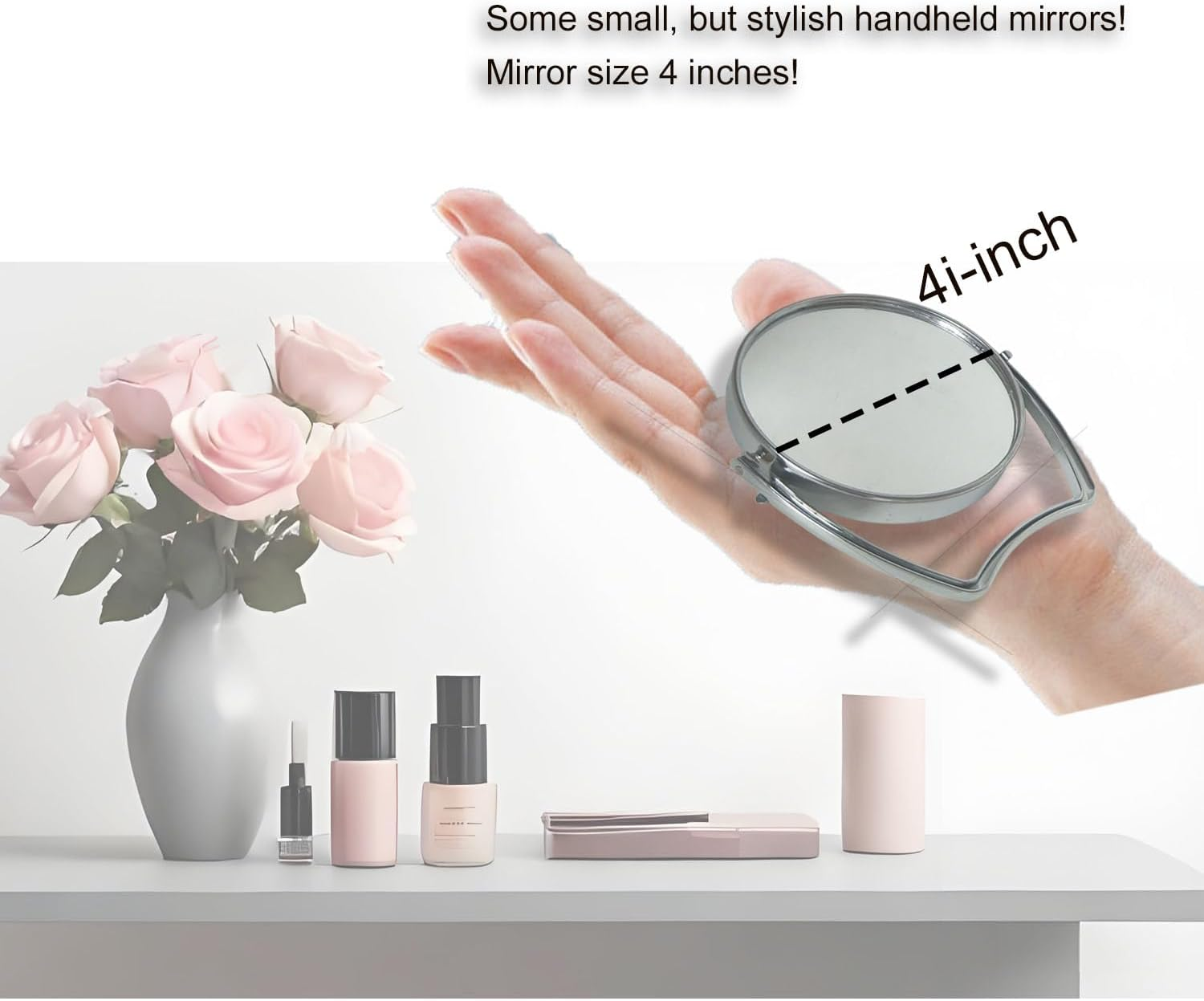 Ugthome Women Two-Sided Makeup Mirror with 1X and 3X Magnification 4-In Travel Mirror with Handle Portable Transparent & round (4-In) image number 2