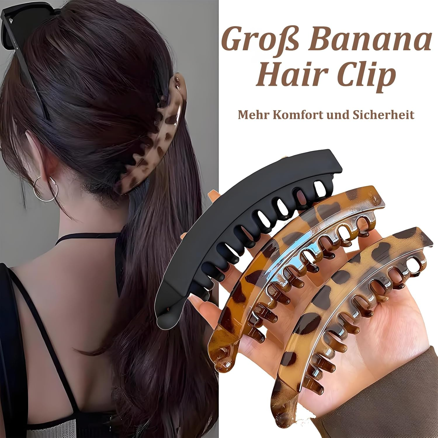 Pack of 4 Banana Clip Thick Hair, Large Banana Hair Clip, Vintage Banana Clip Hair, Hair Clips, Large Banana Hair Clips for Women and Girls, 13 Cm (Mix-2) image number 4