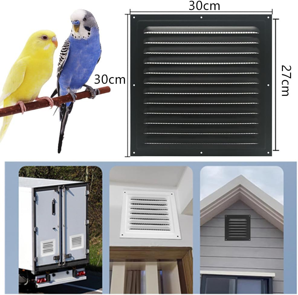 Black Air Vent Cover, Attic Vent Soffit Vent Wall Vent Metal Shed Vent Square Vent Louver Vent Grille with Built-In Insect Screen for Exterior Door House Attic Garage Ceiling, 30X30Cm image number 3