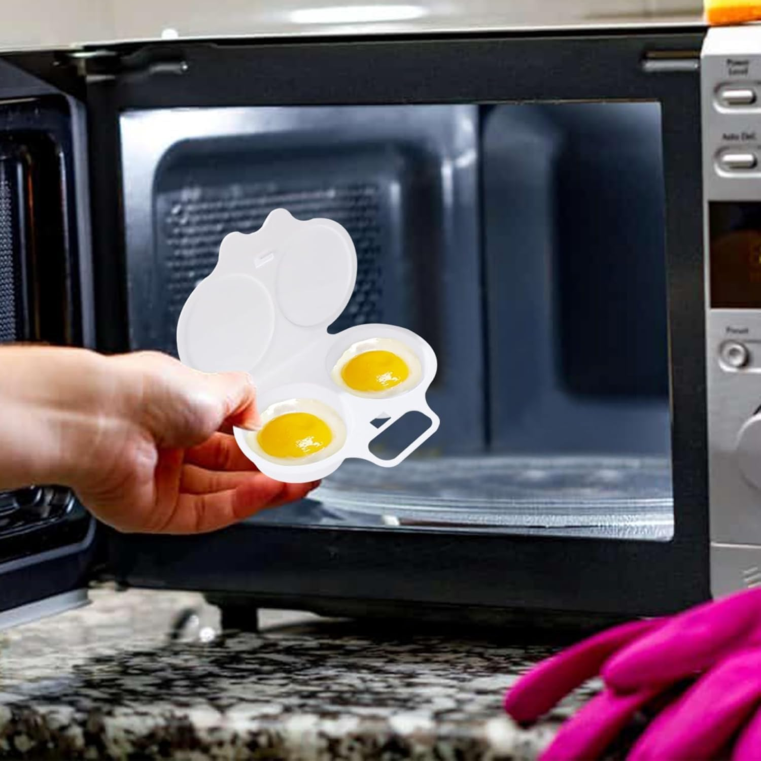 Wzenclave 1Pcs Microwave Egg Cooker Double Drain Poached Egg Cups Kitchen Essentials Food Grade Cooking Ware Microwaveable and Easy to Cook 2 Cavity Nonstick Poached Egg Maker with Lid image number 6