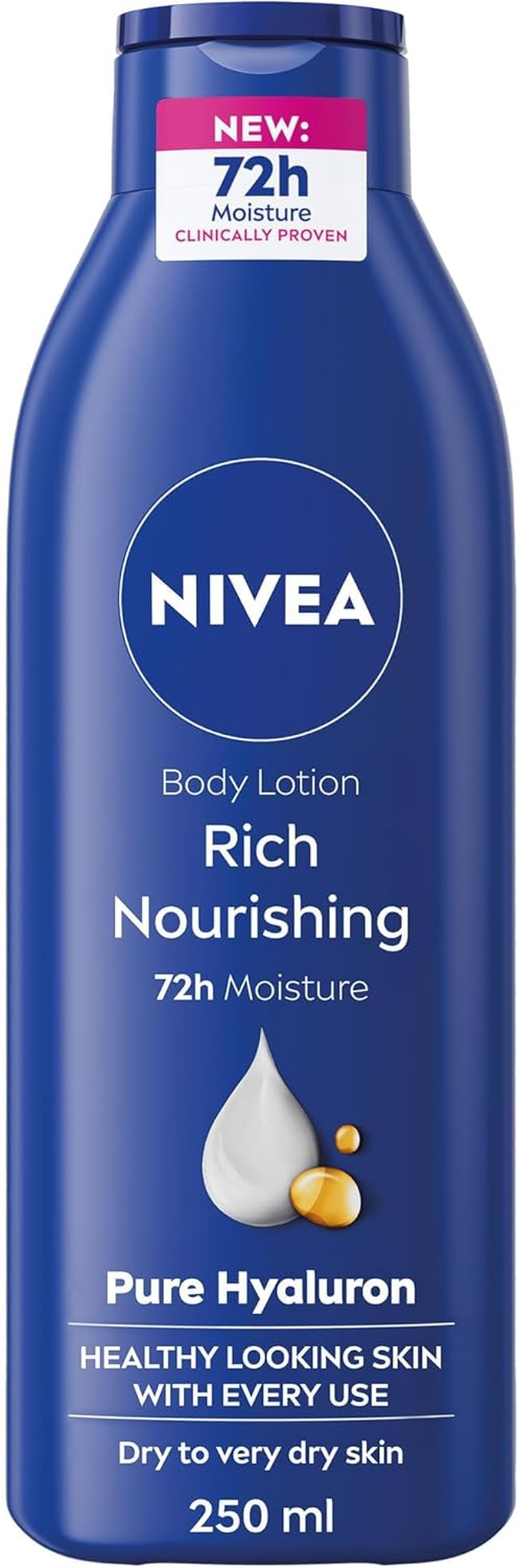 NIVEA Rich Nourishing Body Lotion 250Ml | with Pure Hyaluron & Almond Oil | Deeply Nourished Skin for 72-Hours | Fast-Absorbing Formula | Moisturiser for Dry to Very Dry Skin - 250 Ml (Pack Of 1)