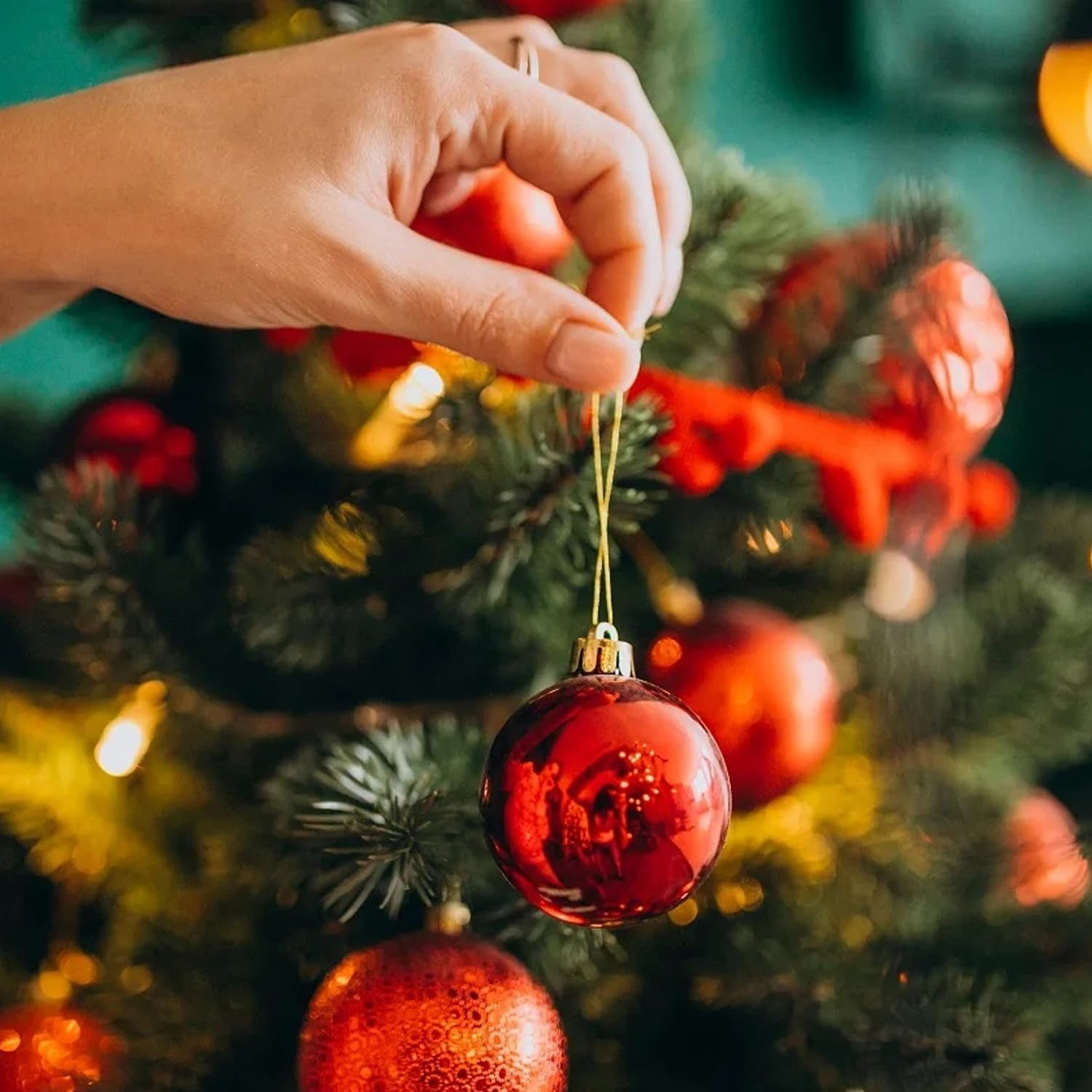 Christmas Decorations,H HOME-MART 44Pcs Christmas Tree Baubles,Christmas Ball Ornaments|Hanging Christmas Baubles Balls Ornaments Set|Christmas Tree Pendants Decorative (44 Pcs Style C) image number 1