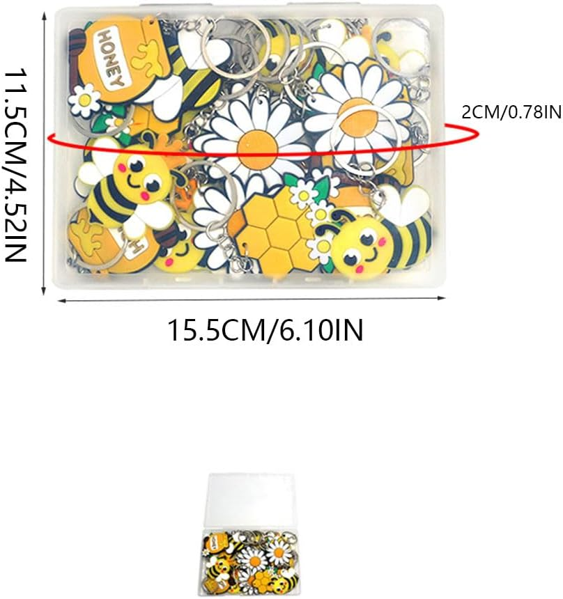 30 Pcs Bee Keychain Cute Mini Keyrings Silicone Cute Honeycomb Flower,Bee Honey Pots Keychain,Keychain Decoration,Party Favors Supplies (30 Pcs) image number 4
