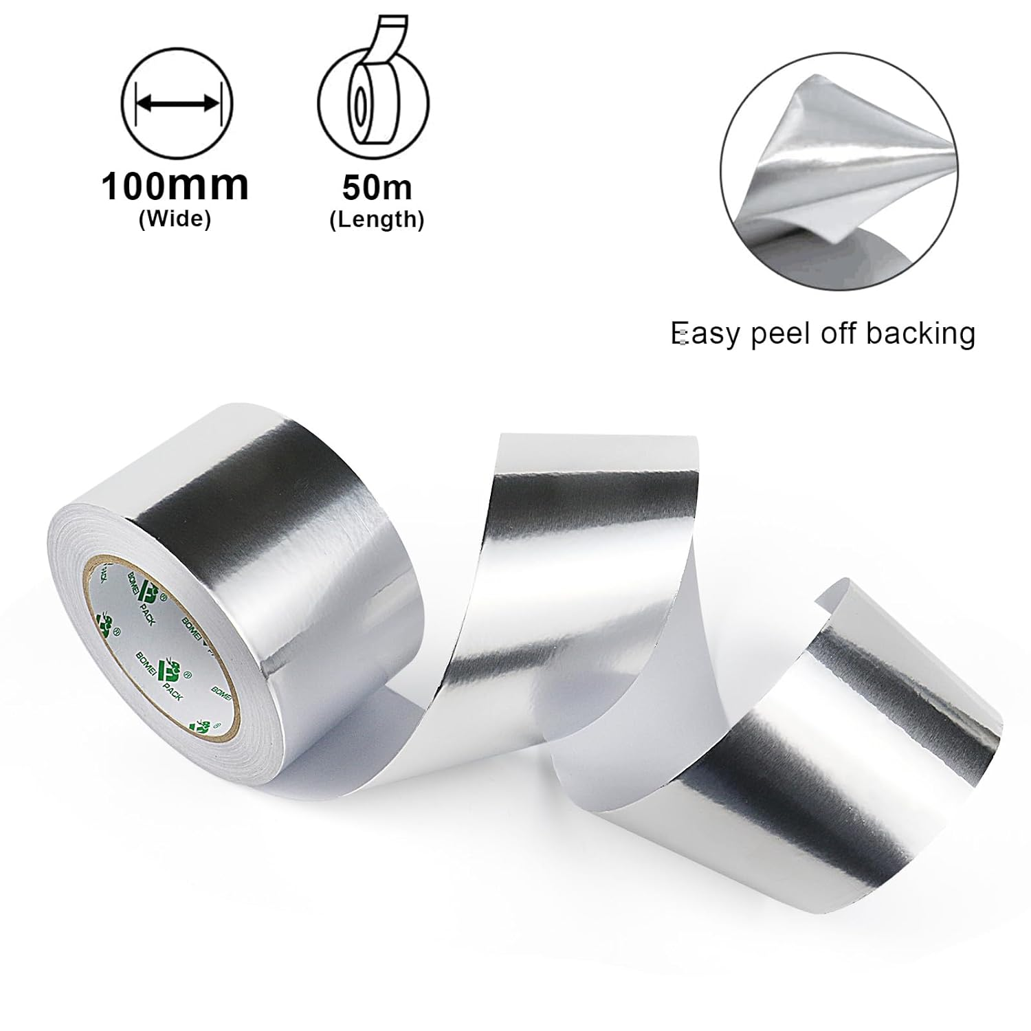 Aluminum Foil Tape, Multi-Purpose Aluminum Tape, Perfect for Sealing & Patching Pipe and Metal Repair, 1 Roll 3.94Inch X 32.8 Yards per Roll,Bomei PACK image number 2
