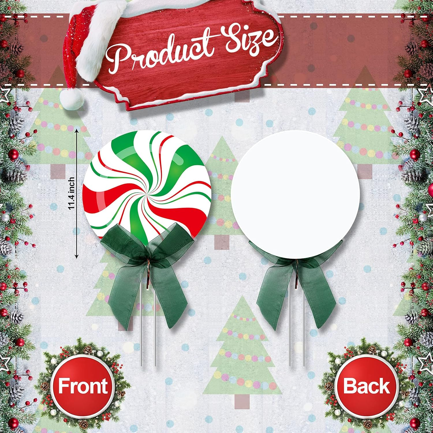 Christmas Outdoor Yard Signs Peppermint Corrugated Yard Decorations with Stakes and Bow Xmas Candy Garden Waterproof Cardboard Lawn Signs for Pathway Walkway Decor (15) image number 4