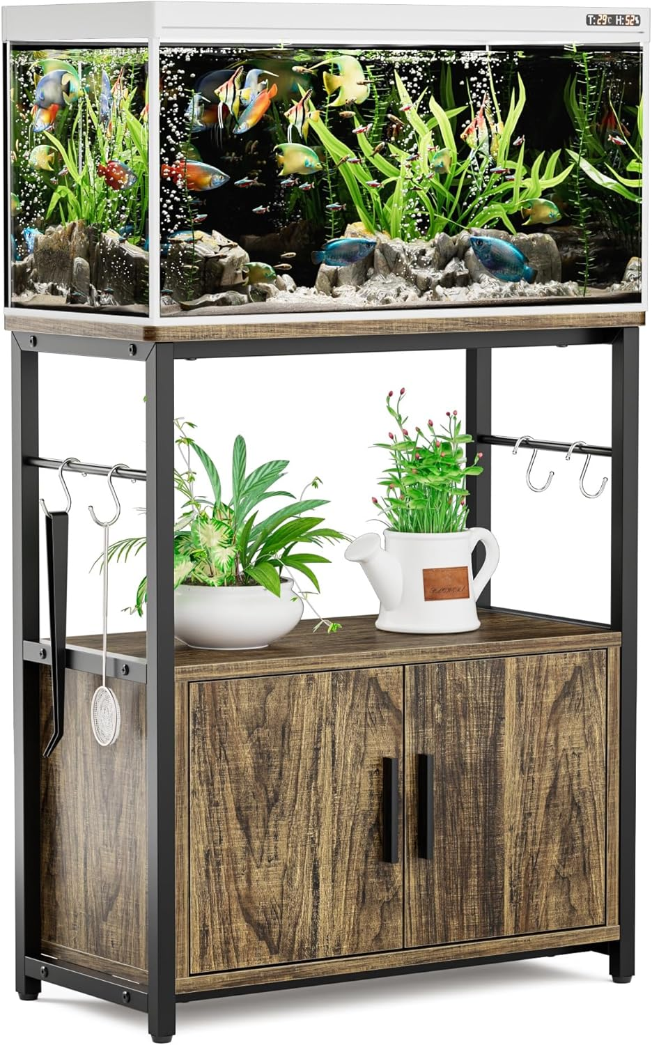 DEWEL Aquarium Stand, Fish Tank Cabinet Stand with 3-Tier Storage, Heavy Duty Terrarium Stand Rack for Home Office, Lbs Load Capacity 60 X 30 X 70Cm (L X W X H), White