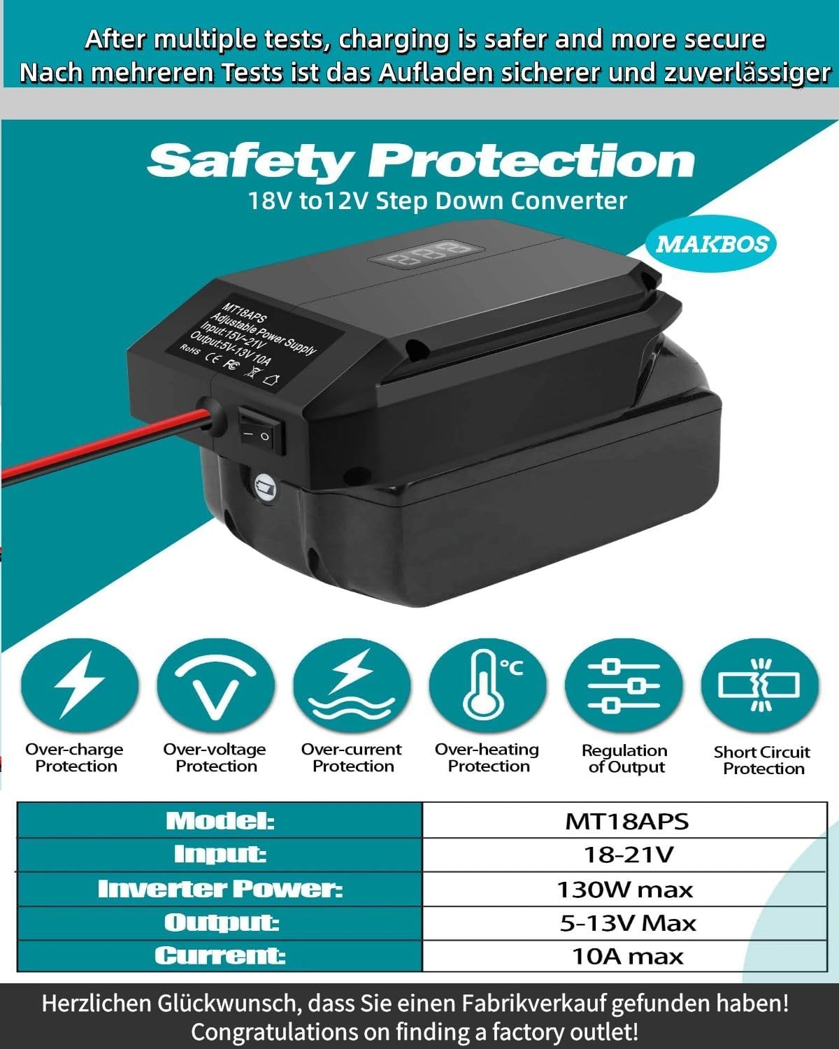 Step down Converter for Makita 18V to 12V Step-Down Converter Power Wheel Battery Adapter, DIY Converter Power Station, 5V-13V Max Output 10A Cigarette Lighter Connection, Power Connection for RC Car, image number 2