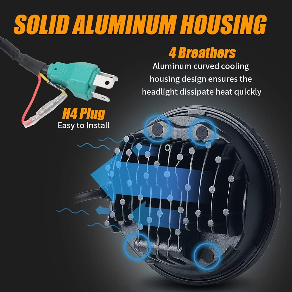 5-3/4 5.75 Inch LED Motorcycle Headlight Compatible with Harley Davidson Sportster Dyna Low Rider Street Bob Lron 883 1200 Softail Wide Glide Triple Headlamp - Black image number 4