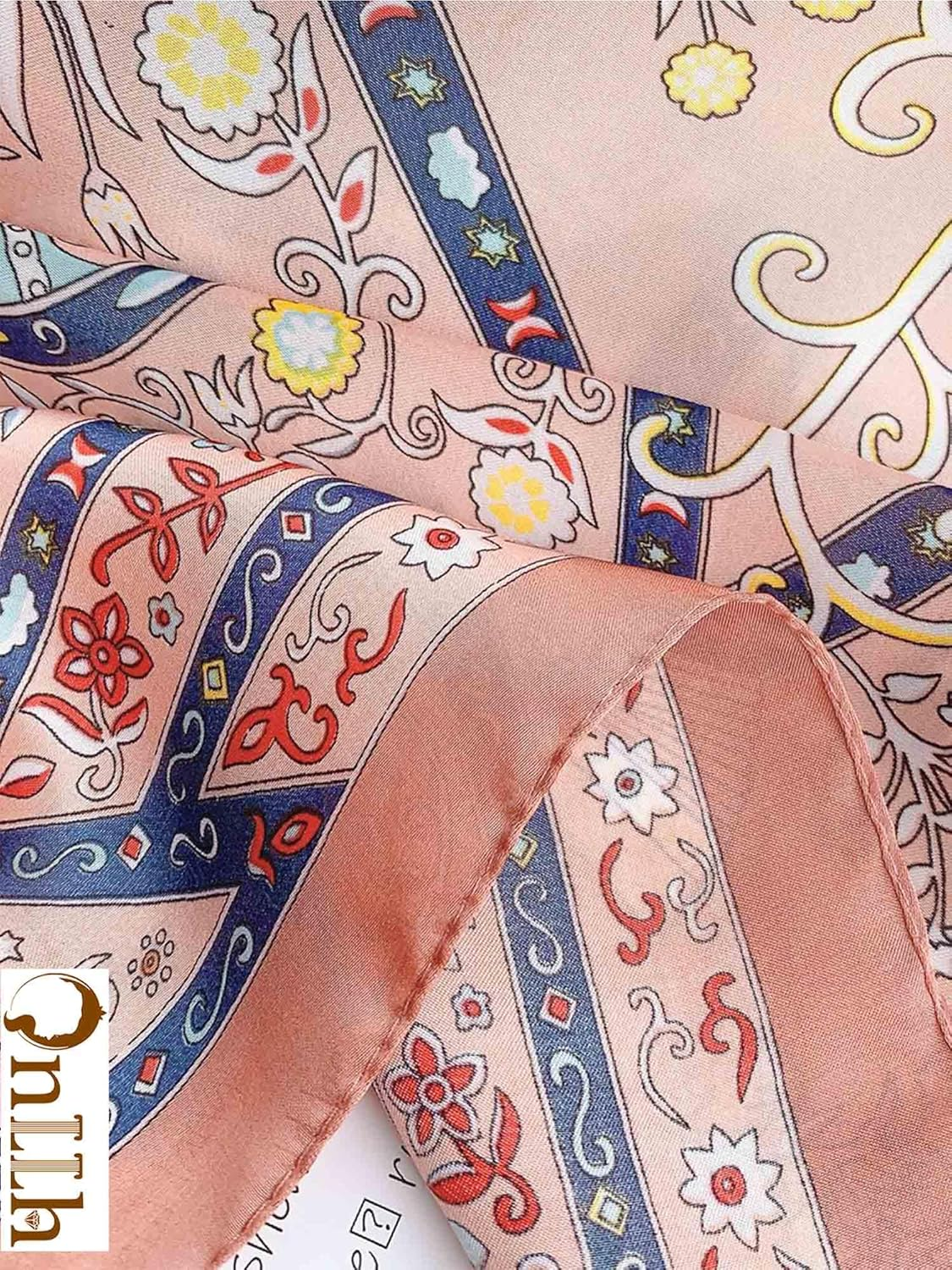 Onllh Silky Scarf for Women Lightweight Satin Bandanas Neck Hair Wrap for Sleeping Head Scarves 27.5" - A23 Pink Retro Elements/27.5" image number 3