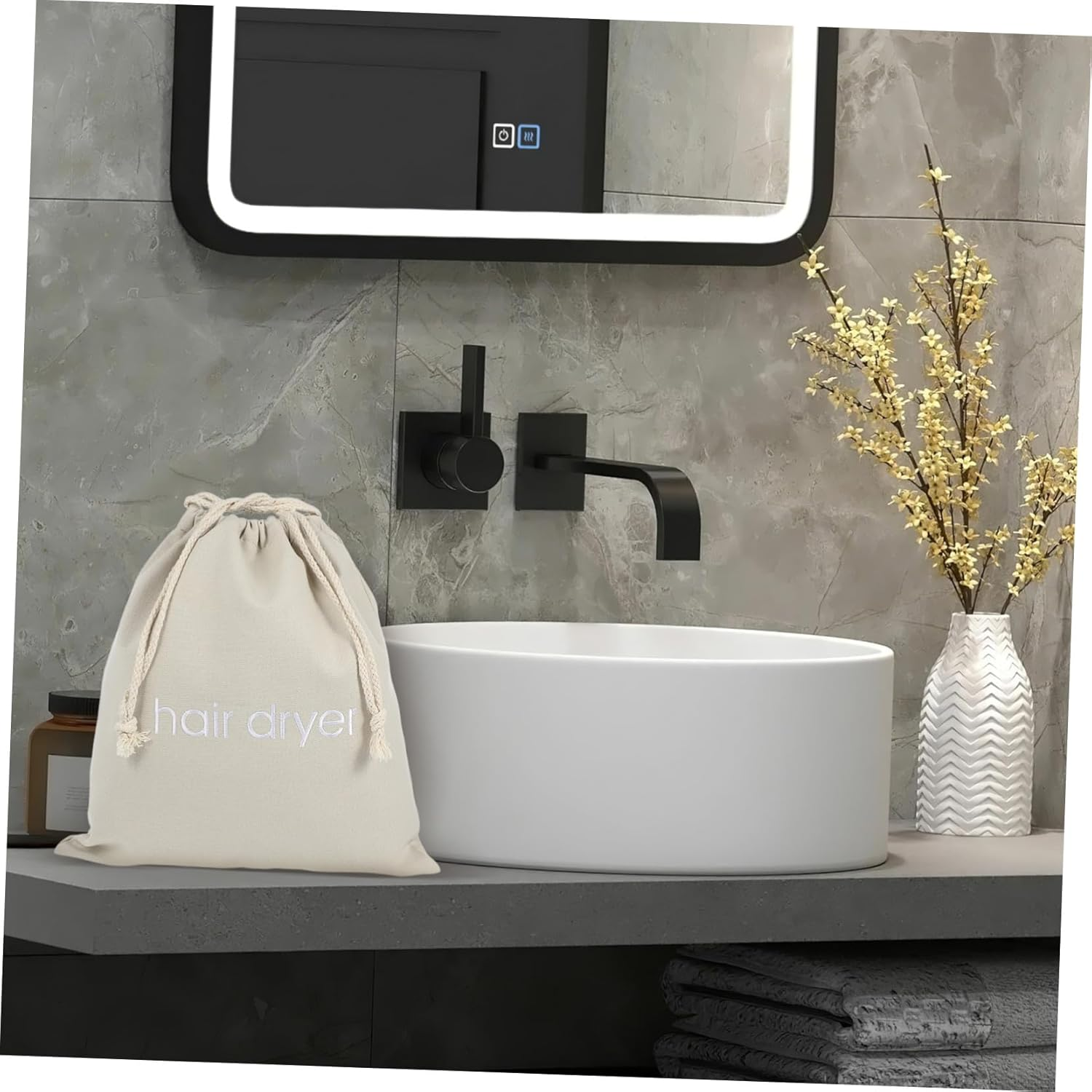 DONFAMDS Hair Dryer Storage Bag Drawstring Canvas Organizer for Home Hotel Guest Capacity Dustproof Cover with Smooth Strings for Full Dryer and Personal Items - Light Grey image number 4