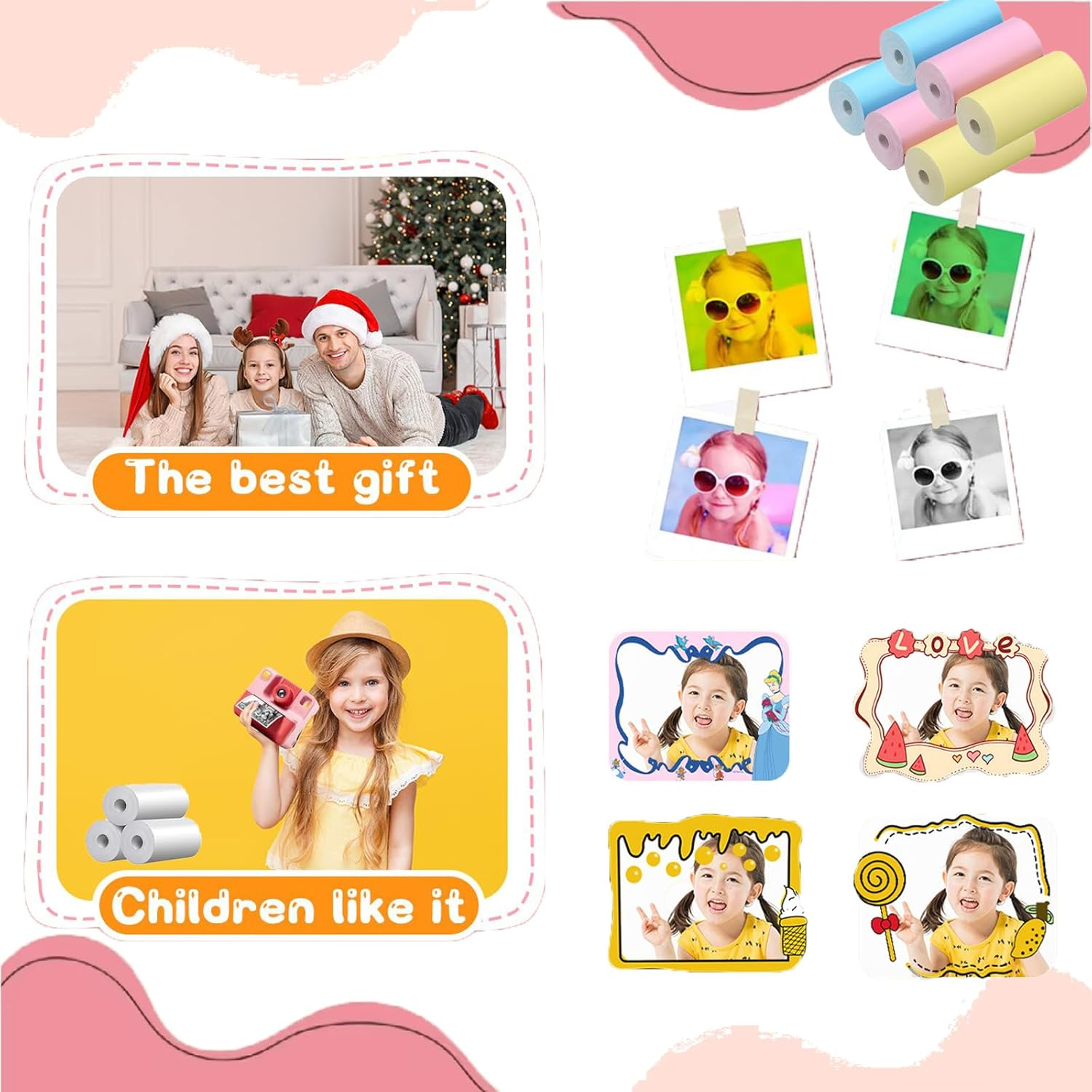 16 Rolls of Kids Instant Refill Paper, Thermal Printing Refill Paper Roll Photo Print HD, BPA Free- Suitable for Most Kids Instant Cameras （10 Rolls of White+6Color） image number 5