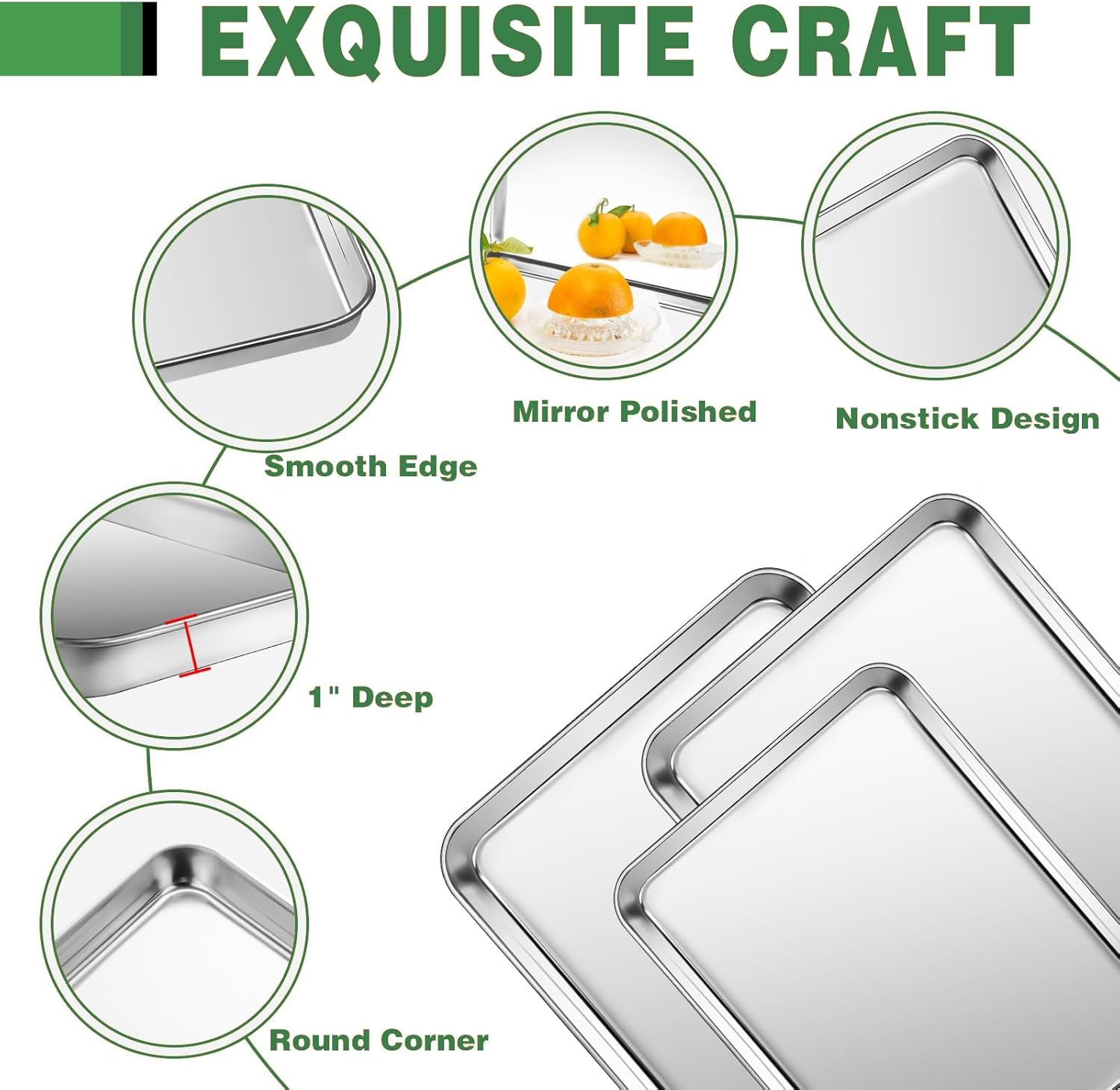 Baking Sheet with Wire Rack Set: 3PCS Stainless Steel Cookie Pans 9 12 16 Inch with 3PCS Cooling Racks - Nonstick Cooking Tray for Oven Heavy Duty and Dishwasher Safe image number 1