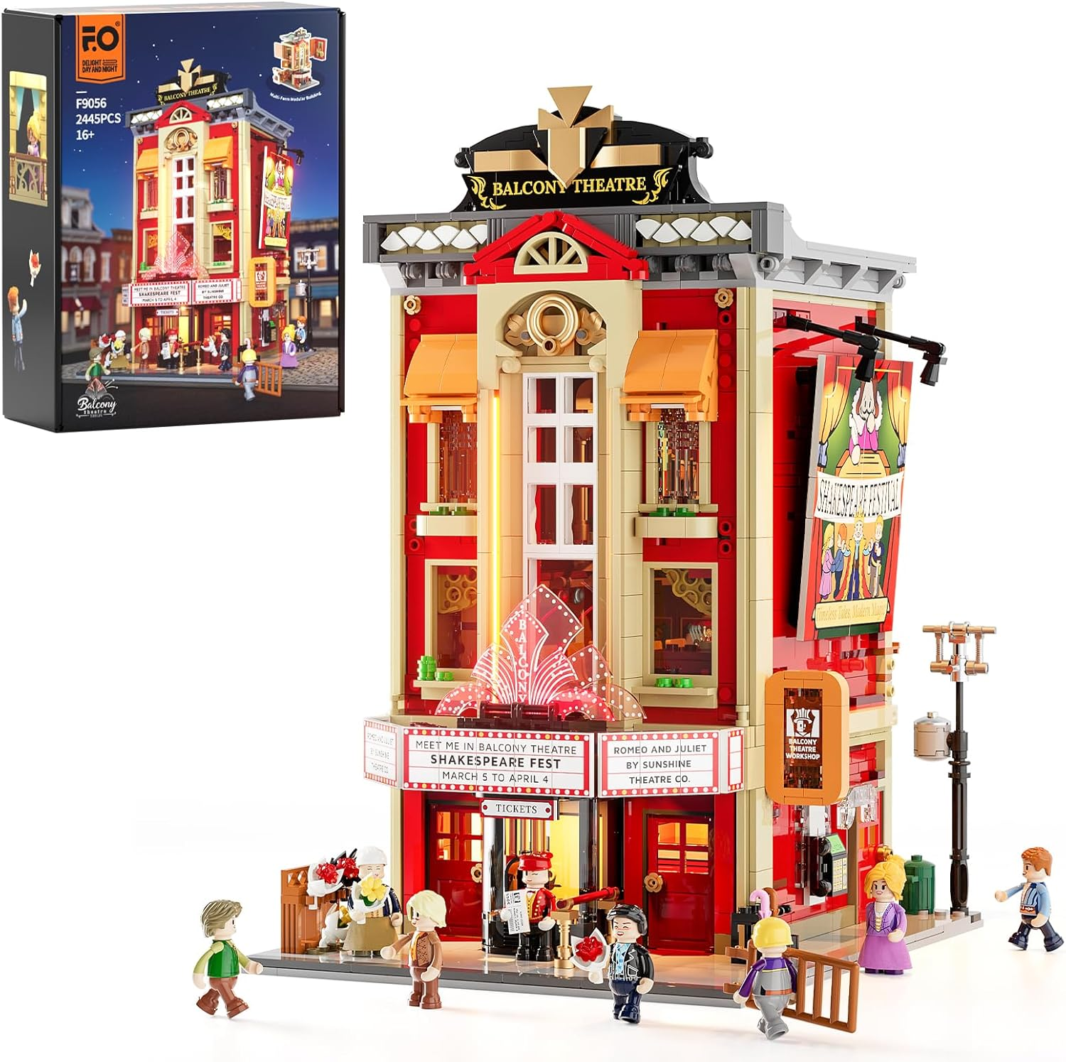 FUNWHOLE Balcony-Theatre Lighting Building-Bricks Set - City Town Creator House LED Light Multi-Form Modular Collectible Display Kit 2445 Pcs for Adults and Movie Lovers