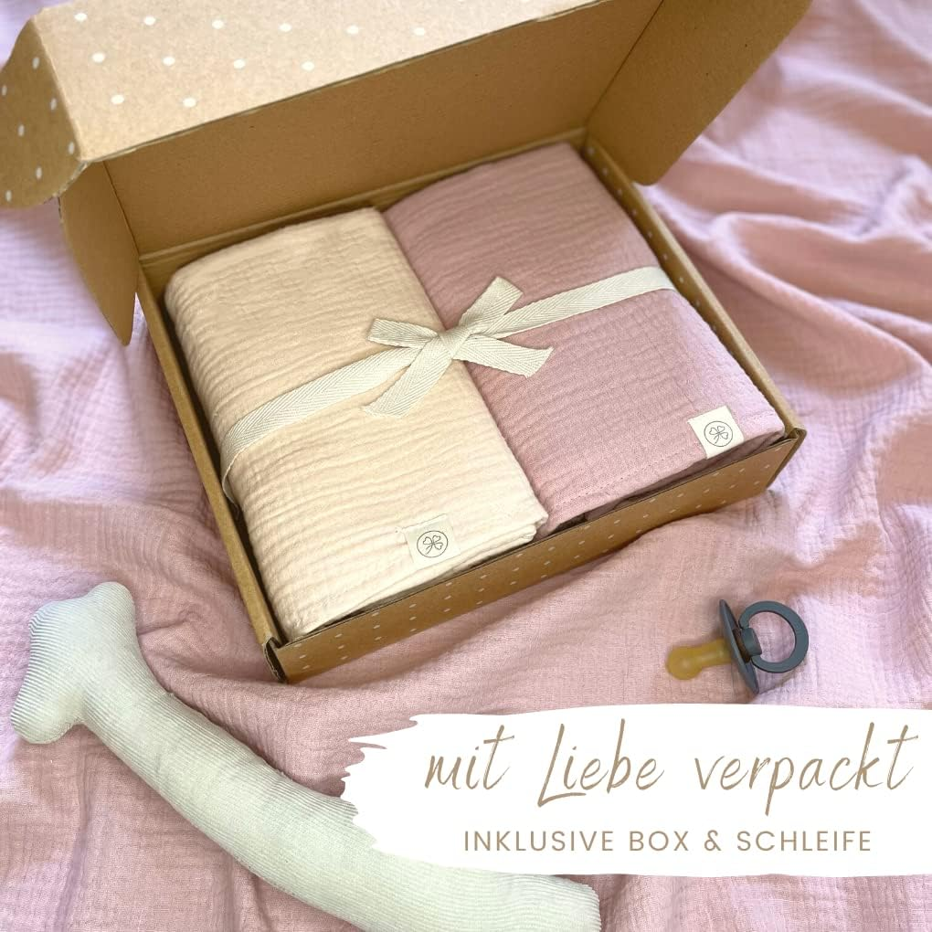 Baby Muslin Cloths Set of 2 Dusky Pink/Salmon Beige Crepe 120 X 120 Cm 100% Organic Cotton Muslin Burp Cloths Muslin Cloth Boy Girl Molton Cloth Muslin Nappies First Equipment Gift Birth image number 3