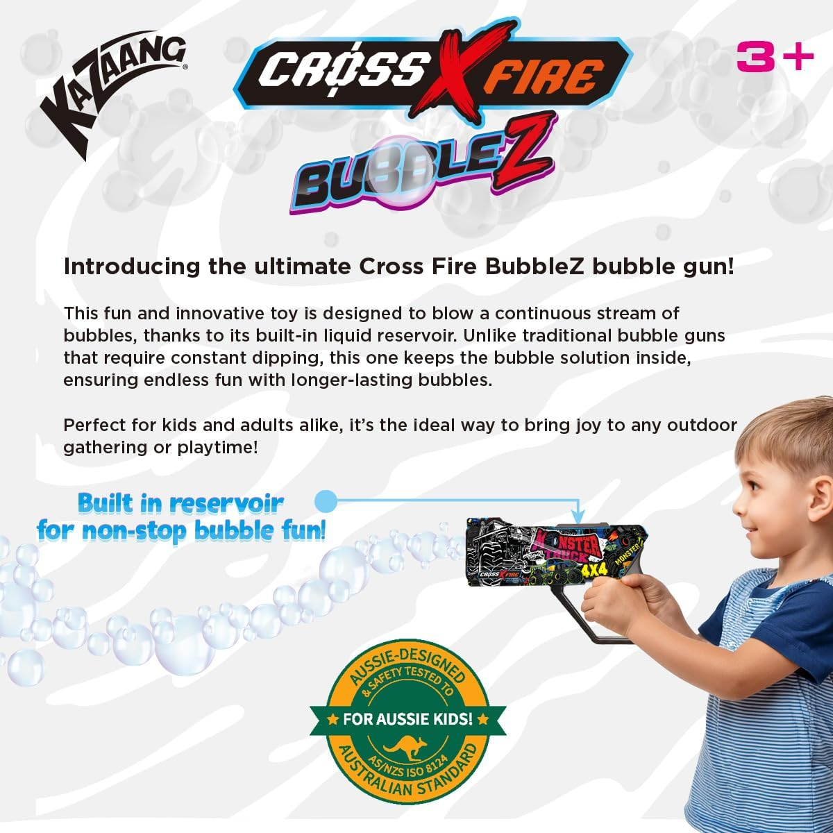 Kazaang Bubblez Bubble Gun - Kids Bubbles Gun with Large Capacity Tank - Battery Powered Automatic Bubble Blower Toy for Ages 3 and up - Monster Truck