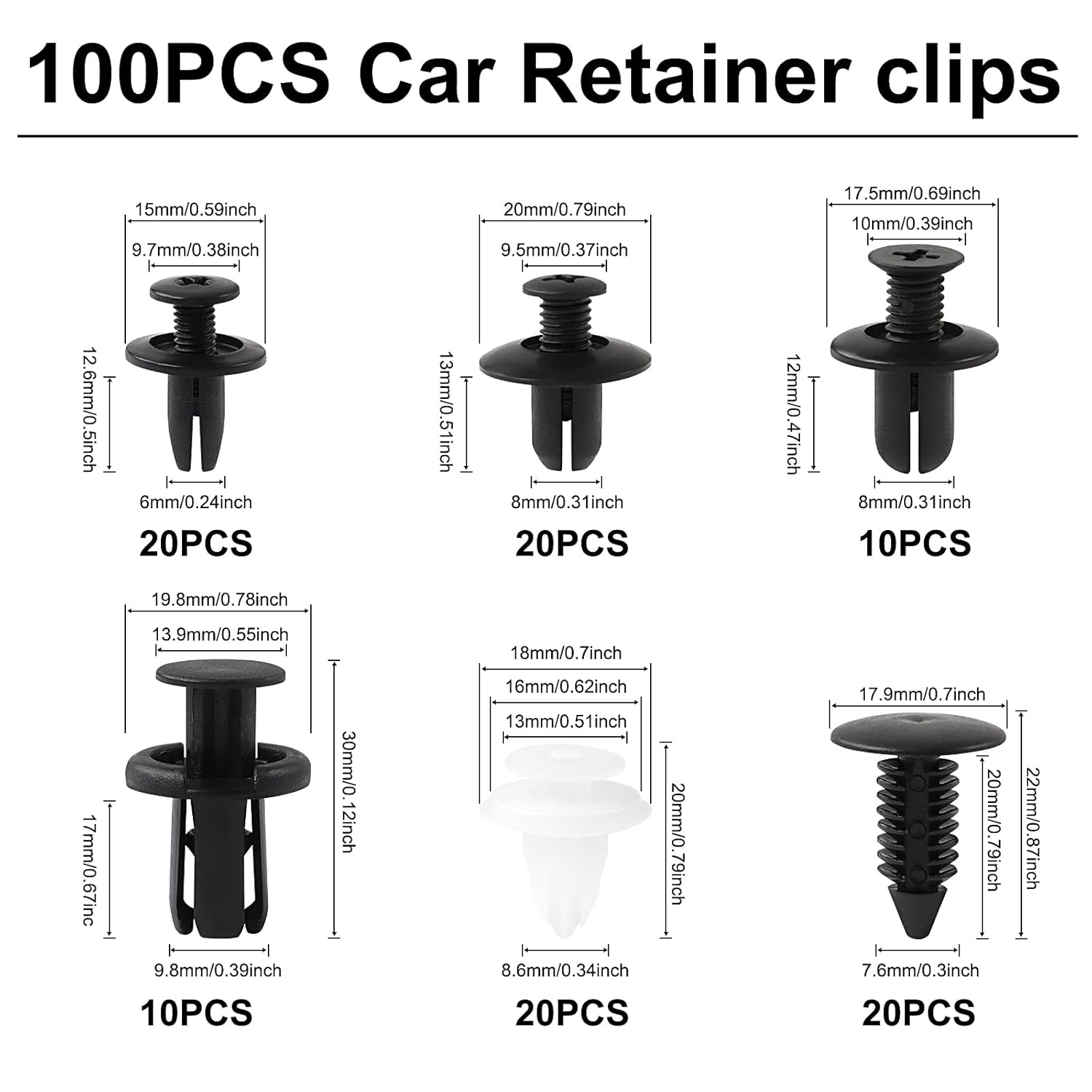 TECDW 100PCS Expansion Screws Auto Retainer Clips Kit with Remover Tool & Wrench，Universal Replacement for Bumper, Door Trim, Fender Fasteners image number 6