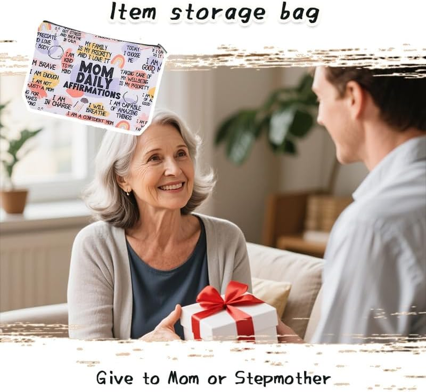 Mom Makeup Bag for Mother Positive Affirmation Makeup Bag Pouch for Mom Mental Health Awareness Bag for Mommy Mum Motivational Inspirational Gifts for Mama Stepmother Self Care Storage Bags Pouch