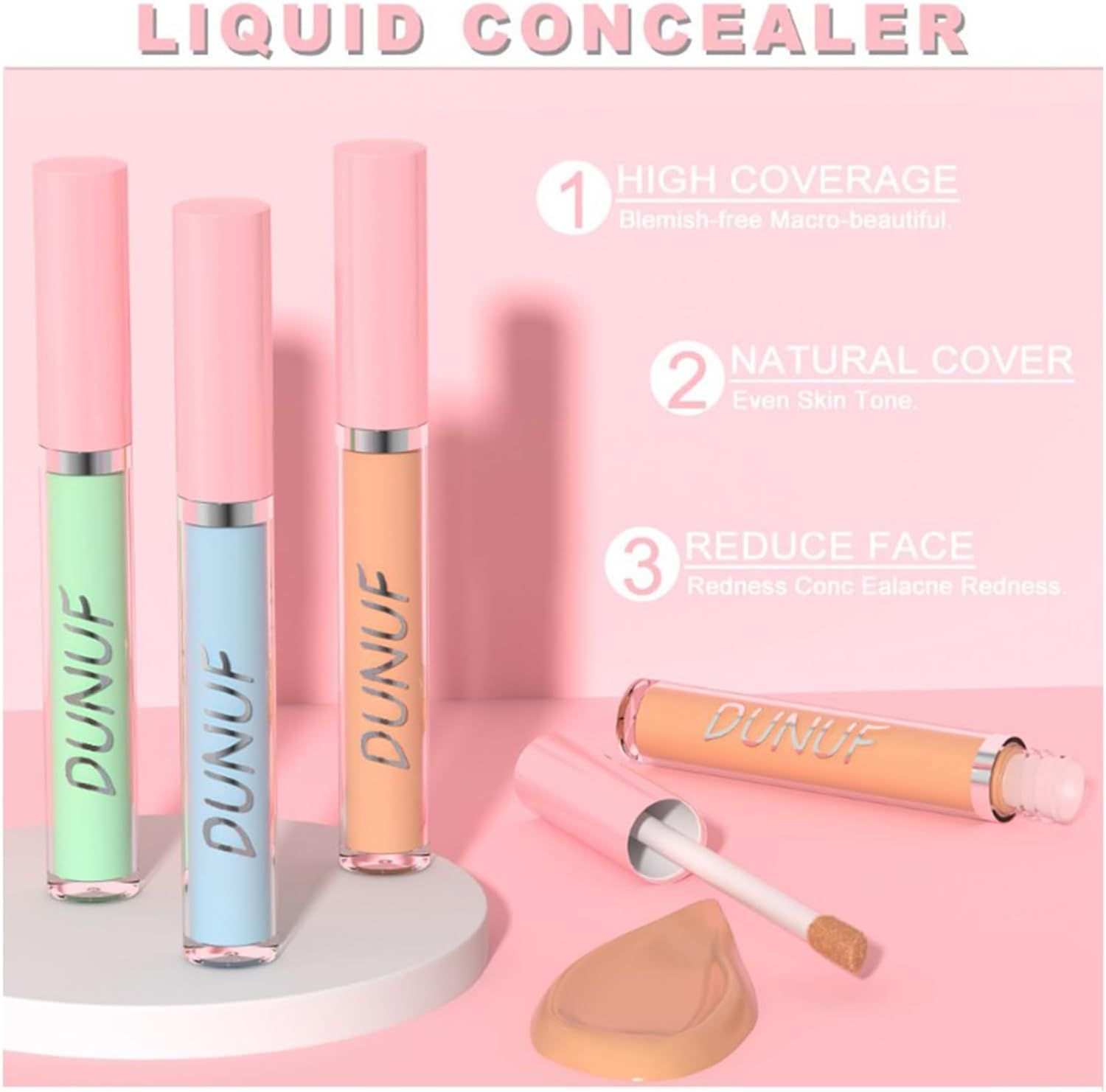 Enmart Liquid Concealer Set, 4 Shades Cream Foundation Concealer, 2.5G Each, Lightweight Makeup, Long Lasting & Full Coverage, Oil-Free, for Dark Circles, Redness & Blemishes, with 4Pcs Makeup Brushes image number 3