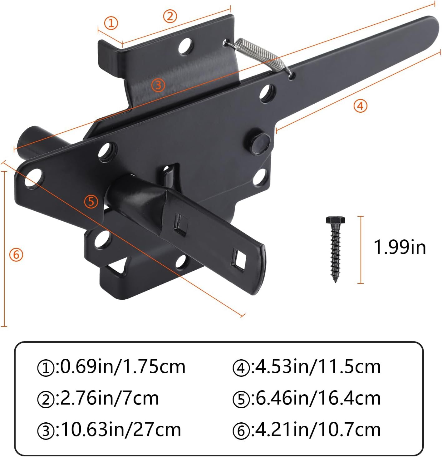 Wellmade Self-Locking Gate Latch Heavy Duty,Post Mount Automatic Gravity Lever Gate Lock/Door Latch for Wooden/Vinyl Fence with Fasteners,Garden Outdoor,Pool Gate, Black with Screws image number 1