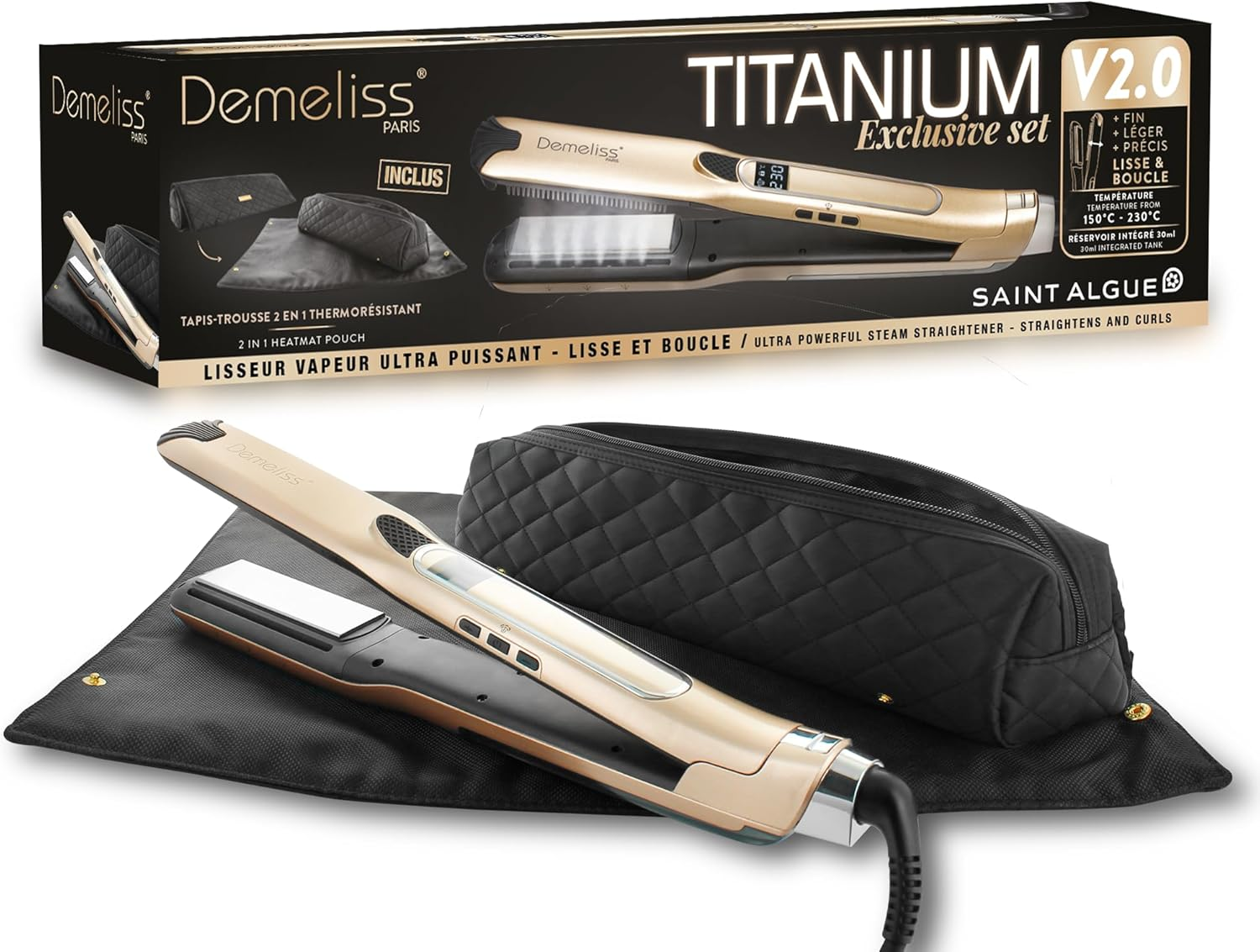 Demeliss Saint Algue Titanium V2.0 EXLUSIVE Steam Straightener Set - Includes a 2-In-1 Mat - High Performance Smoothing, Intensive Moisturising - for All Hair Types image number 5