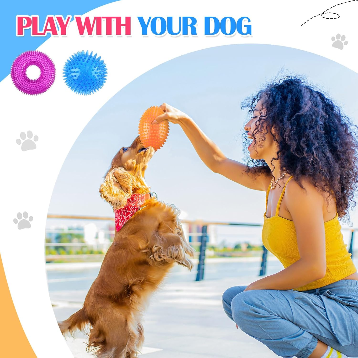 Silipull 4 Pcs Spiky Squeaker Football Dog Toy for Medium Large Dogs Spiky Dog Balls Puppy Chew Toys for Aggressive Chewers Training Fetch Toys(Fresh,Multicolored) image number 1