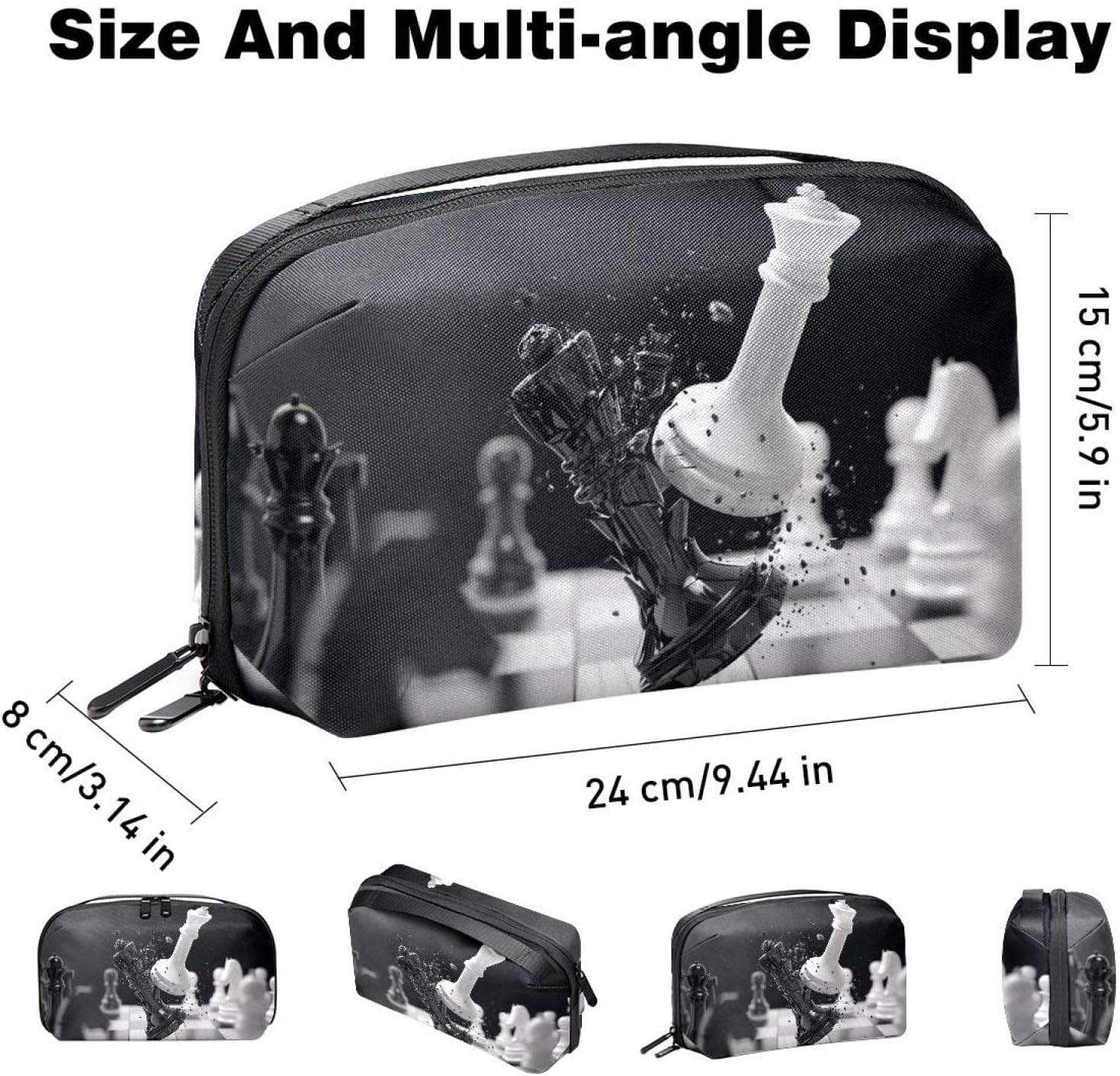 Toiletry Bag Hanging Dopp Kit for Men Water Resistant Shaving Bag with Large Capacity for Travel, Chessblackwhitepattern Artmodern image number 2