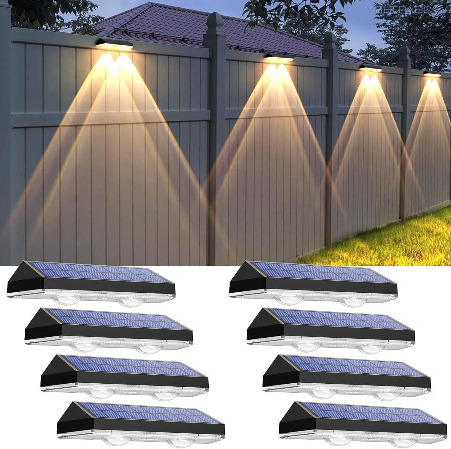 Solar Fence Lights Outdoor - 3000/4500/6500K 3 Mode, Waterproof LED, Fence Light Solar Powered for Outside, Backyard/Railing/Step/Patio/Wall and Home Improvement(8 Pack)
