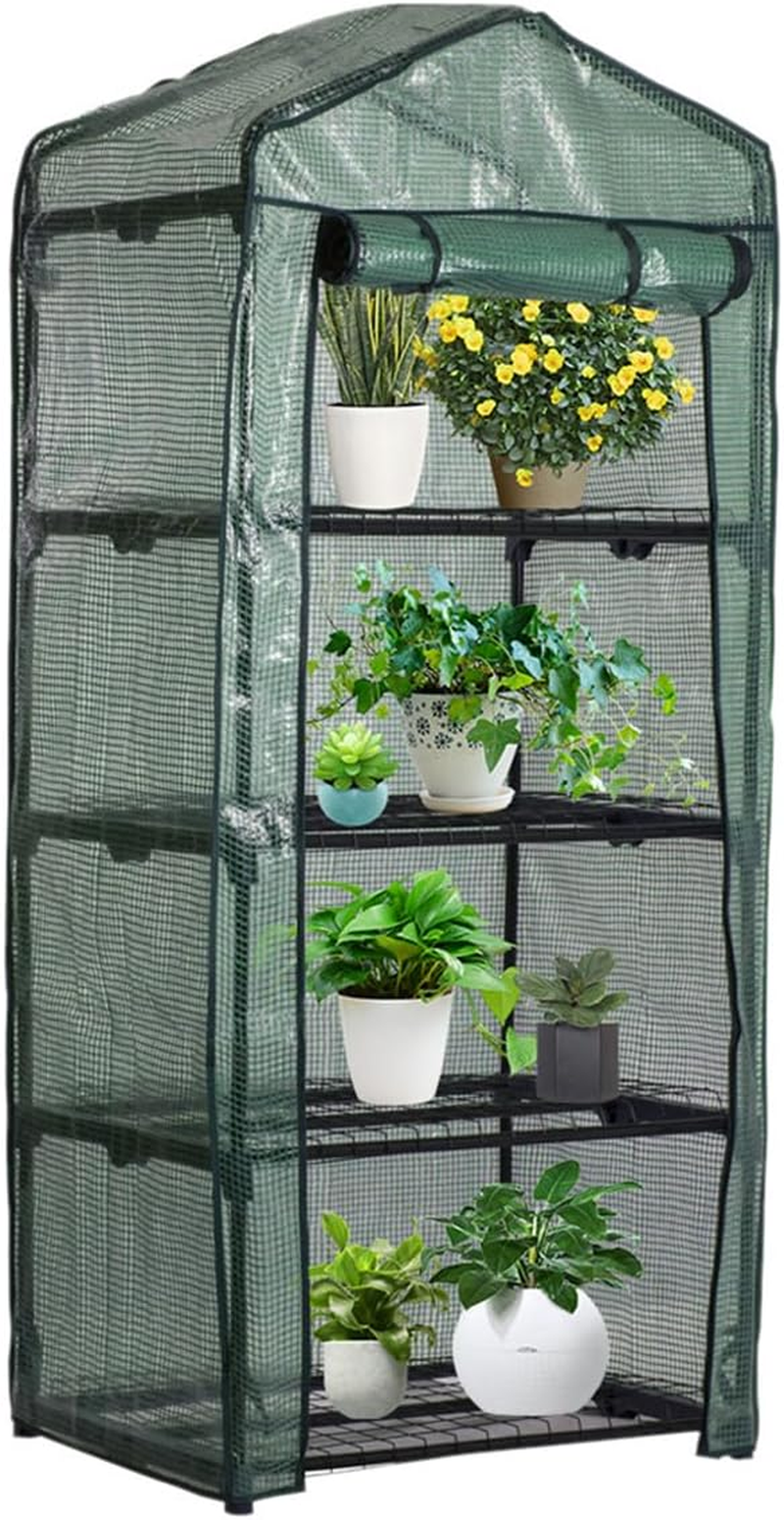 4 Tier Mini Garden Greenhouse with Roll-Up Zipper Door, Waterproof Clear Plastic Cover for Flowers, Plants and Vegetables