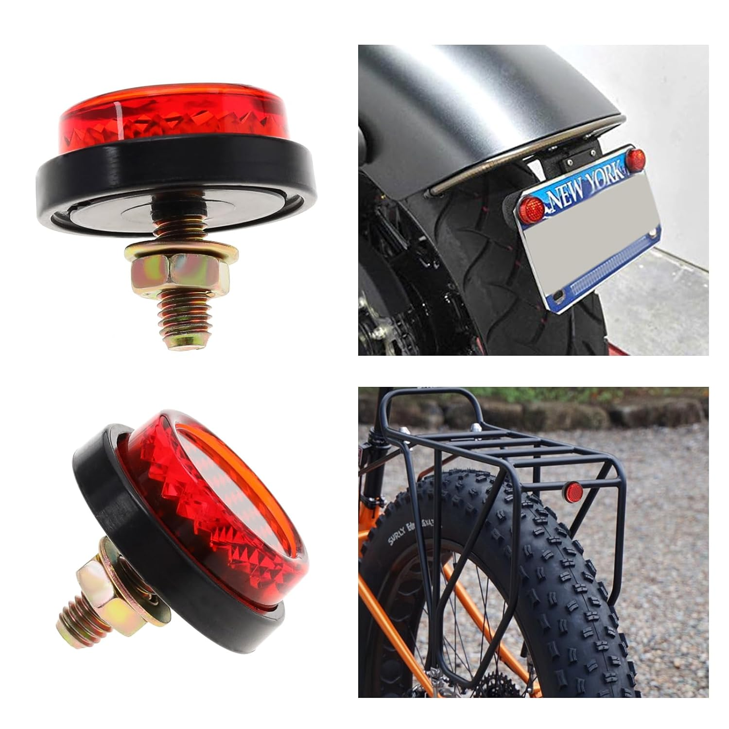 Ecsing 6PCS Red Motorcycle Mini License Plate Reflector M5 Screw Mount round Warning Reflector Tag Bolt for Motorcycle Bicycle Car Tractor Truck Boat