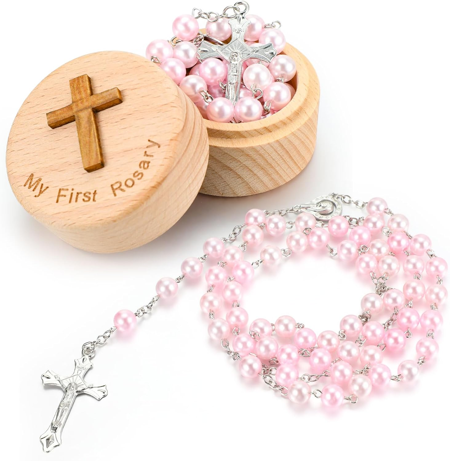 Loetere Baptism Gifts for Girls Boys Rosary Catholic My First Rosary and Keepsake Box for Baby Shower Holy First Communion Christian Beads Gifting Set, Bead of the Necklace: about 0.31 Inch In