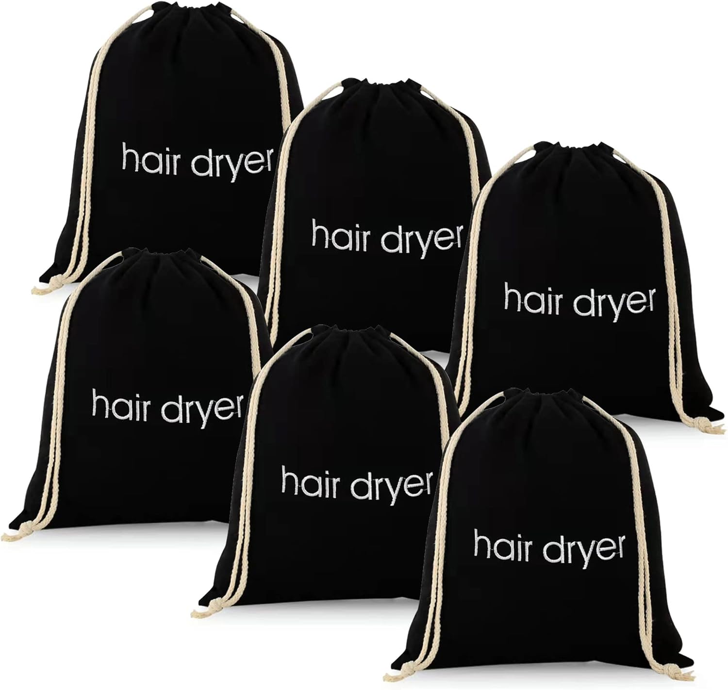 ERKXD 3 | 6 | 8 Pack Hair Dryer Bags Drawstring Bag Container Hairdryer Bag for Travel Bathroom (3 PCS, Black) image number 2