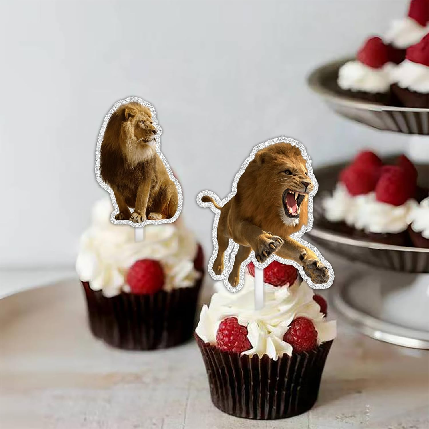 18Pcs Gold Glitter Lion Dessert Cupcake Topper Pick for Animals Theme Decor Supplies Baby Shower Boy Girl Happy Birthday Party Decoration image number 5