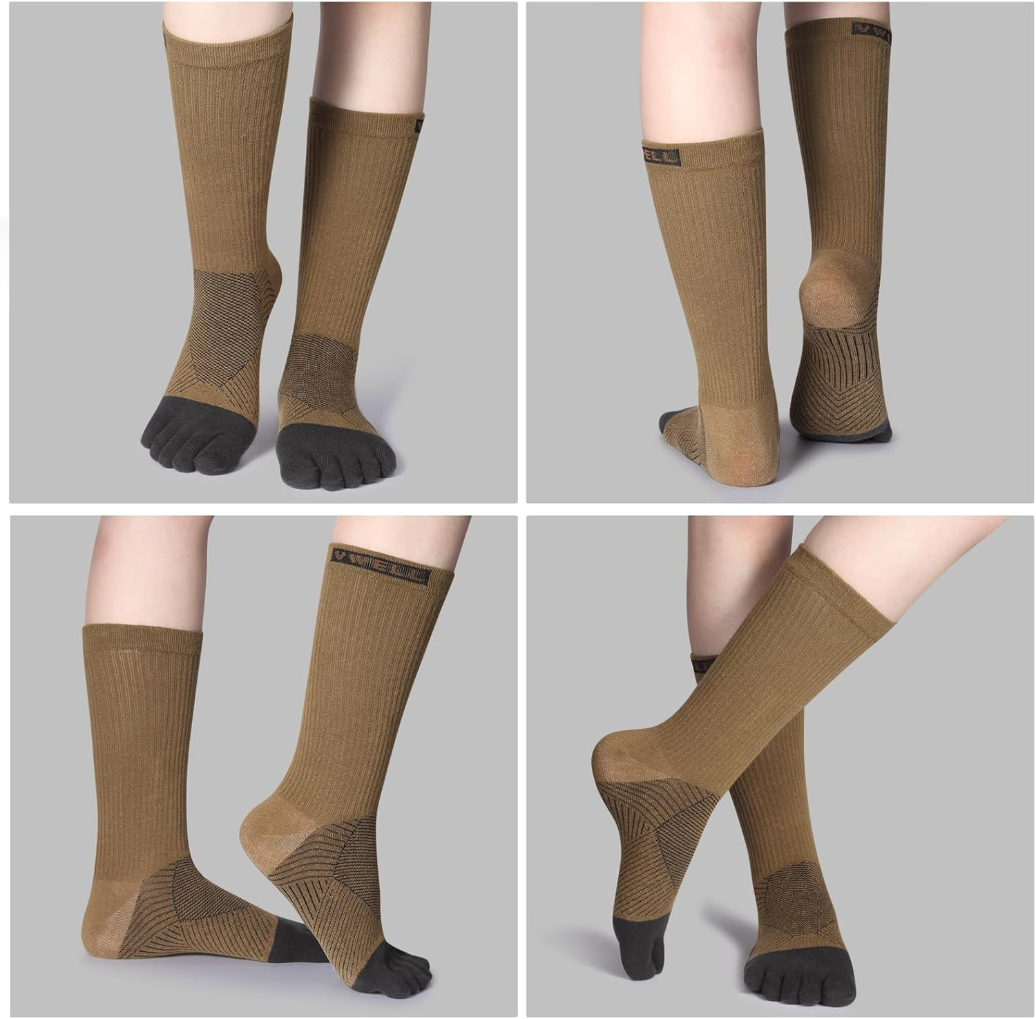 VWELL Toe Socks Cotton Athletic Running Five Finger Socks 3 Pairs,Size 7-11 image number 4