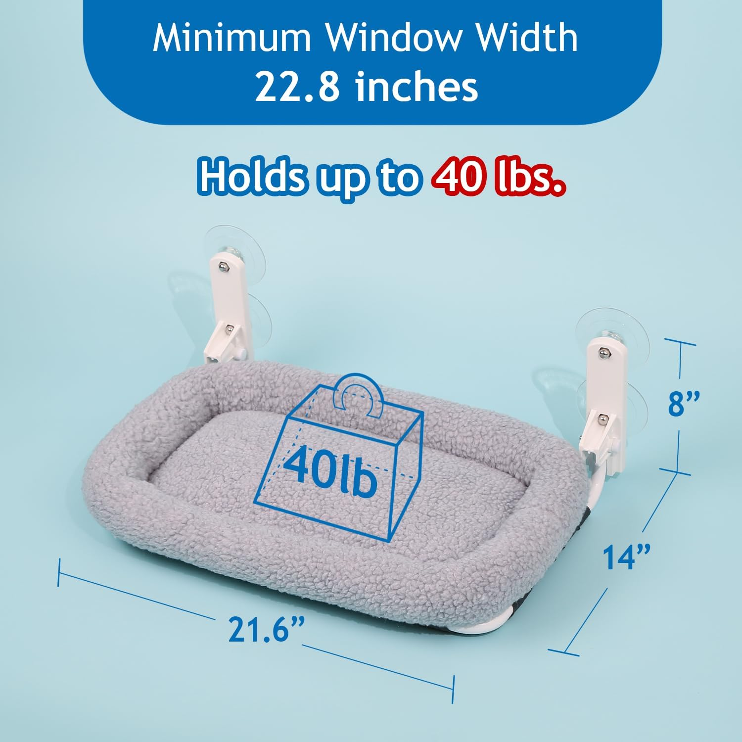 Zakkart Foldable Cat Hammock for Window - Cordless, Embeded Machine Washable Bed, Robust Metal Frame - Cat Window Perch for Large Cats and Kittens (Gray Bolster Bed, Medium) image number 6