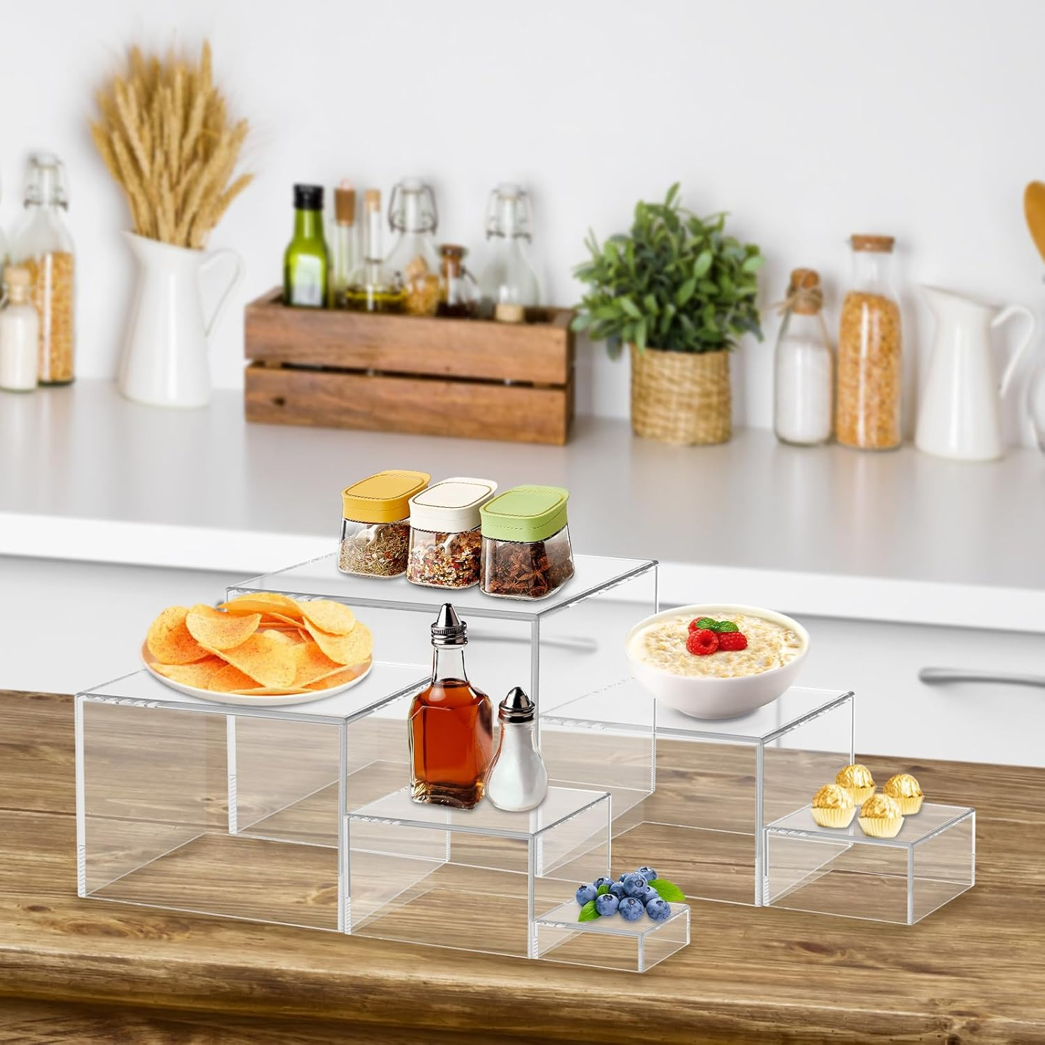 6 Pcs Acrylic Box with Hollow Bottom 6 Different Sizes Buffet Risers Stackable Buffet Stands Reusable Food Stands for Party Buffet Table (Clear(3 + 4 + 5 + 6 + 7 + 8 Inch ))
