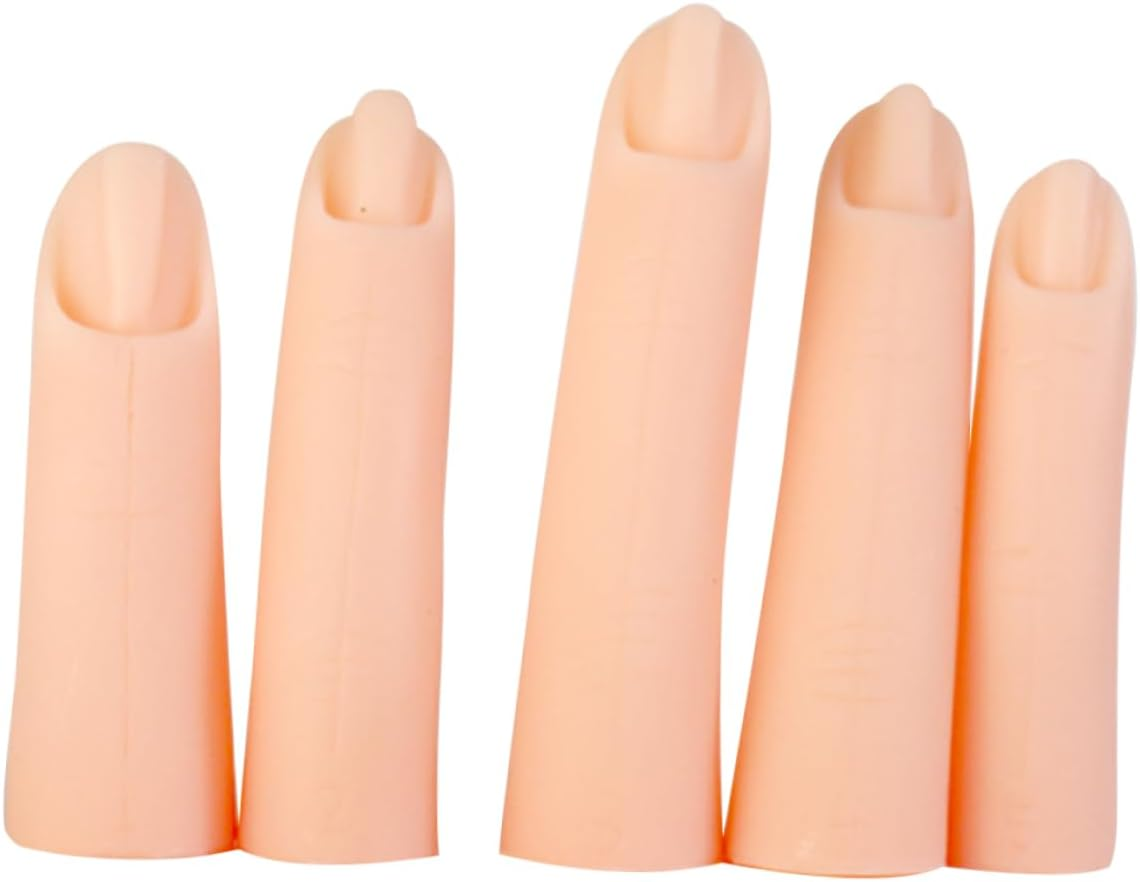 MUSISALY 5Pcs Manicure Practice Fingers Silicone Fake Nails Nail Art Training Hand image number 1