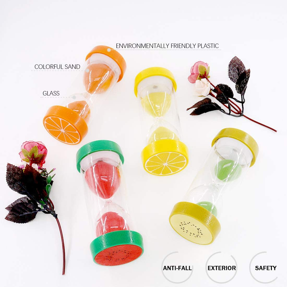 Glarks 4 Colors Fruit Style Hourglass Sand Timer Clock 5Mins / 10Mins / 15Mins / 30Mins Sandglass Timer for Kids, Classroom, Kitchen, Games, Brushing Timer, Home Office Decoration Timers image number 6