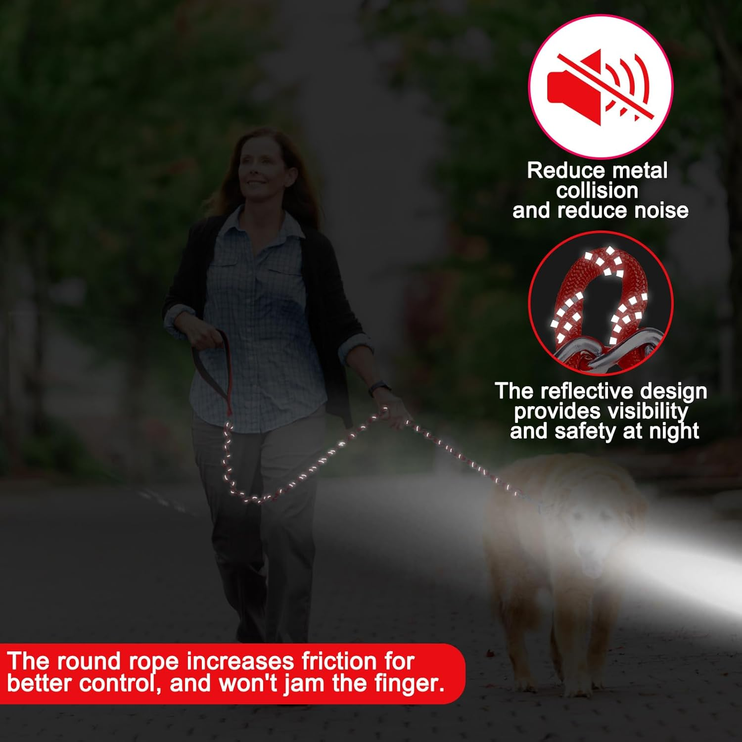 Homimp Chain Dog Leash - Reflective, Chew Proof Metal Leash for Large Dogs, 6 FT with Comfortable Soft Padded Handle, anti Bite Durable, Non Chewable (Red)