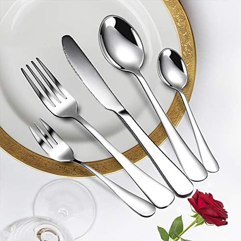 Flatware Set 20 Pieces, Stainless Steel Cutlery Set Flatware Silverware Set with Knife Spoon Fork, Service for 4, Mirror Polish & Dishwasher Safe, Ideal for Home Daily Use/Casual or Formal Dining, Silver image number 2