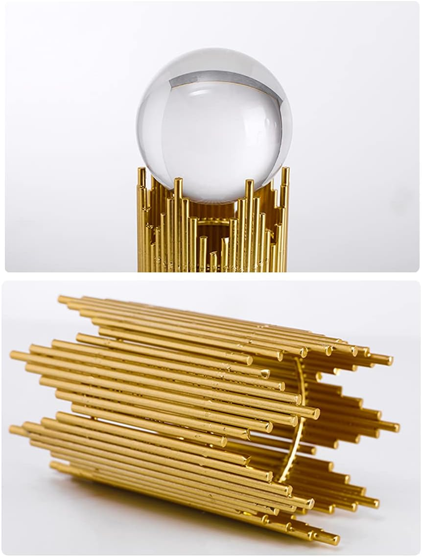 E-Isata Modern Abstract Art Crystal Ball with Gold Iron Stand Decorative Ornaments for Living Room Bedroom TV Cabinet Crafts Gifts Office Home Decor (Pipe) image number 1