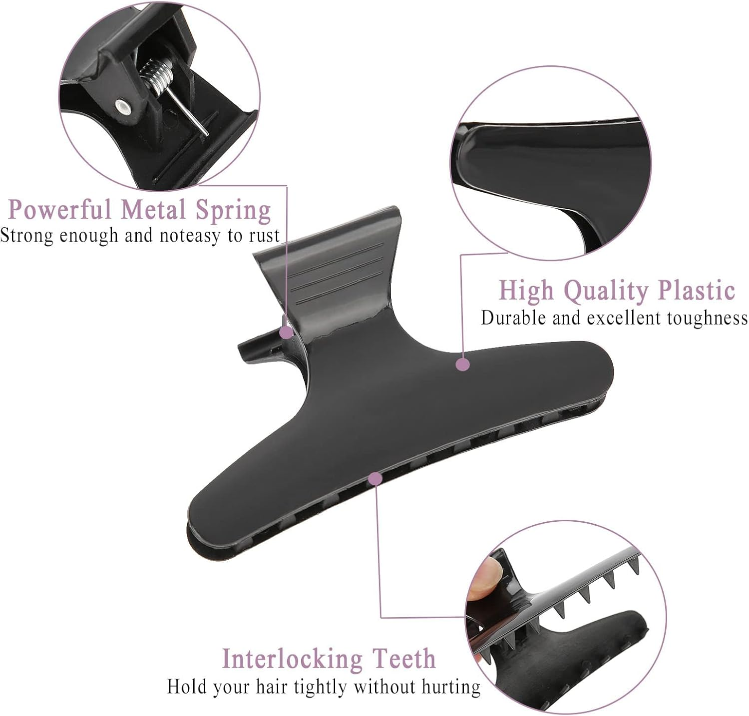 Butterfly Clips,12 PCS Black Butterfly Hair Clamps Hairdressers Butterfly Salon Clip Section Clips Hair Clampsfor Women Girls 8CM image number 6